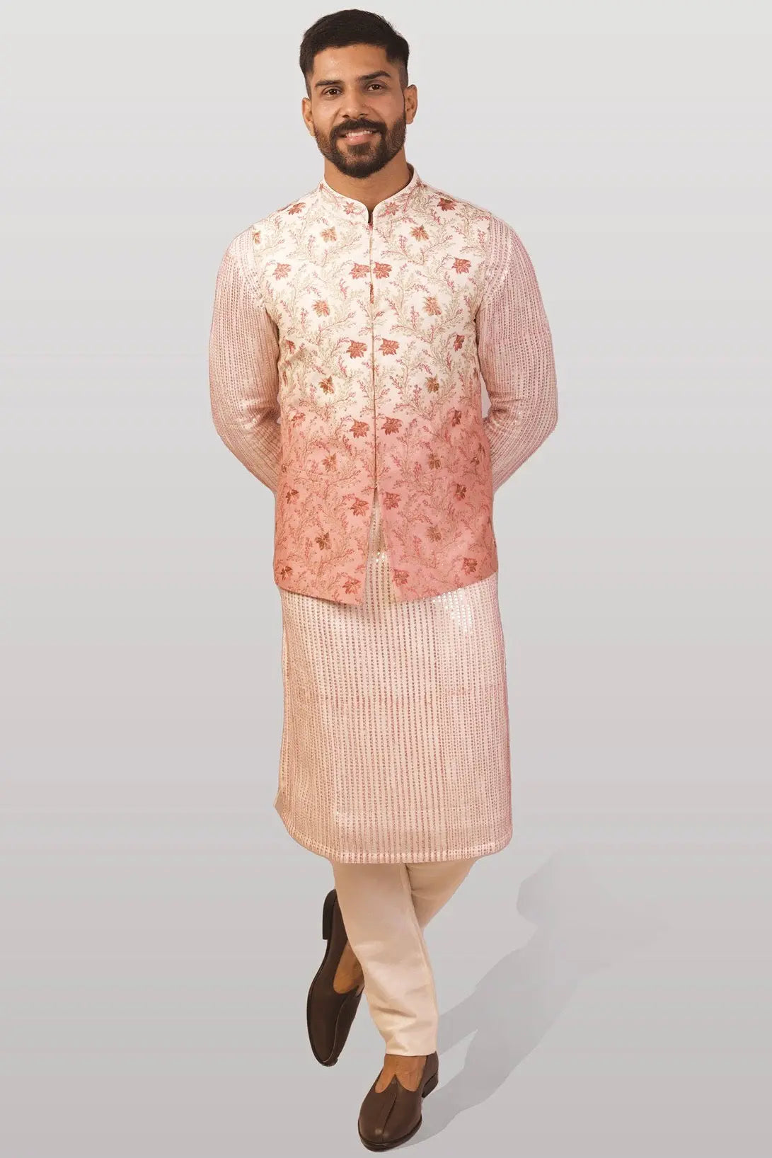 Saffron Ombre Embroidered Silk Bundi Set