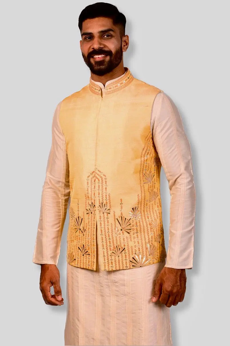 Sunshine Yellow abstract floral motifs Silk Bundi Set