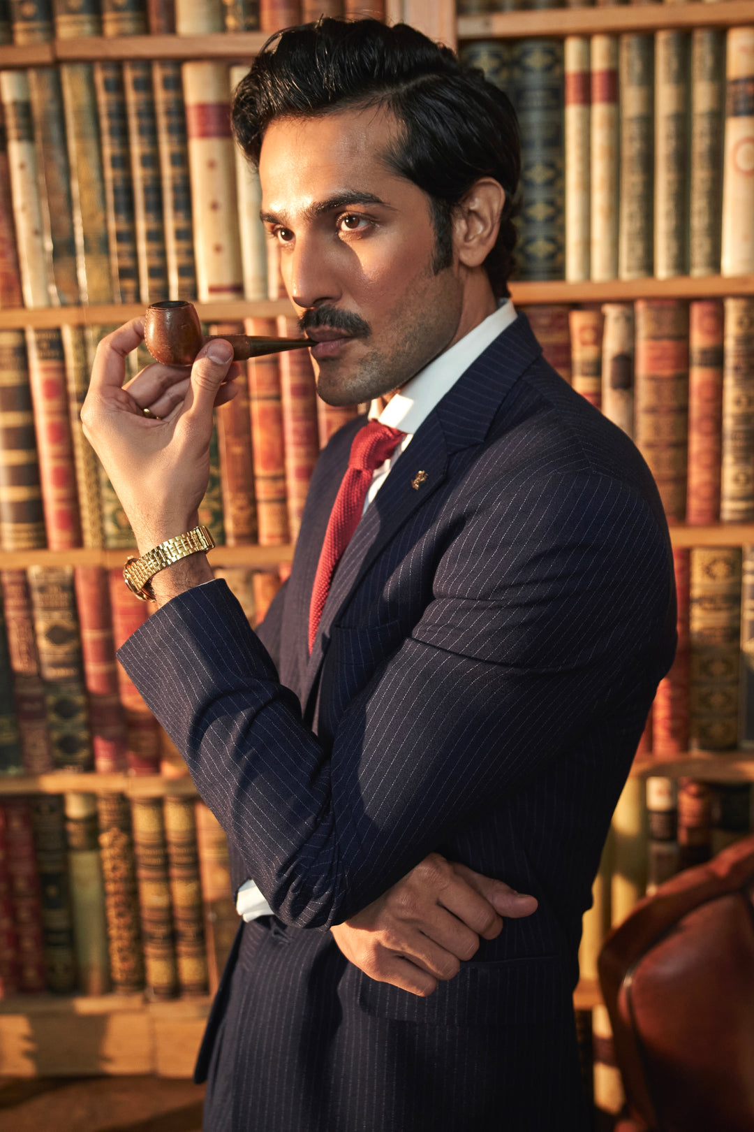 Harbhajan Singh in Timeless Navy Pinstripe Suit