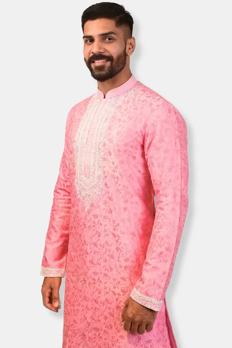 Pink Dori Embroidery Chanderi Kurta