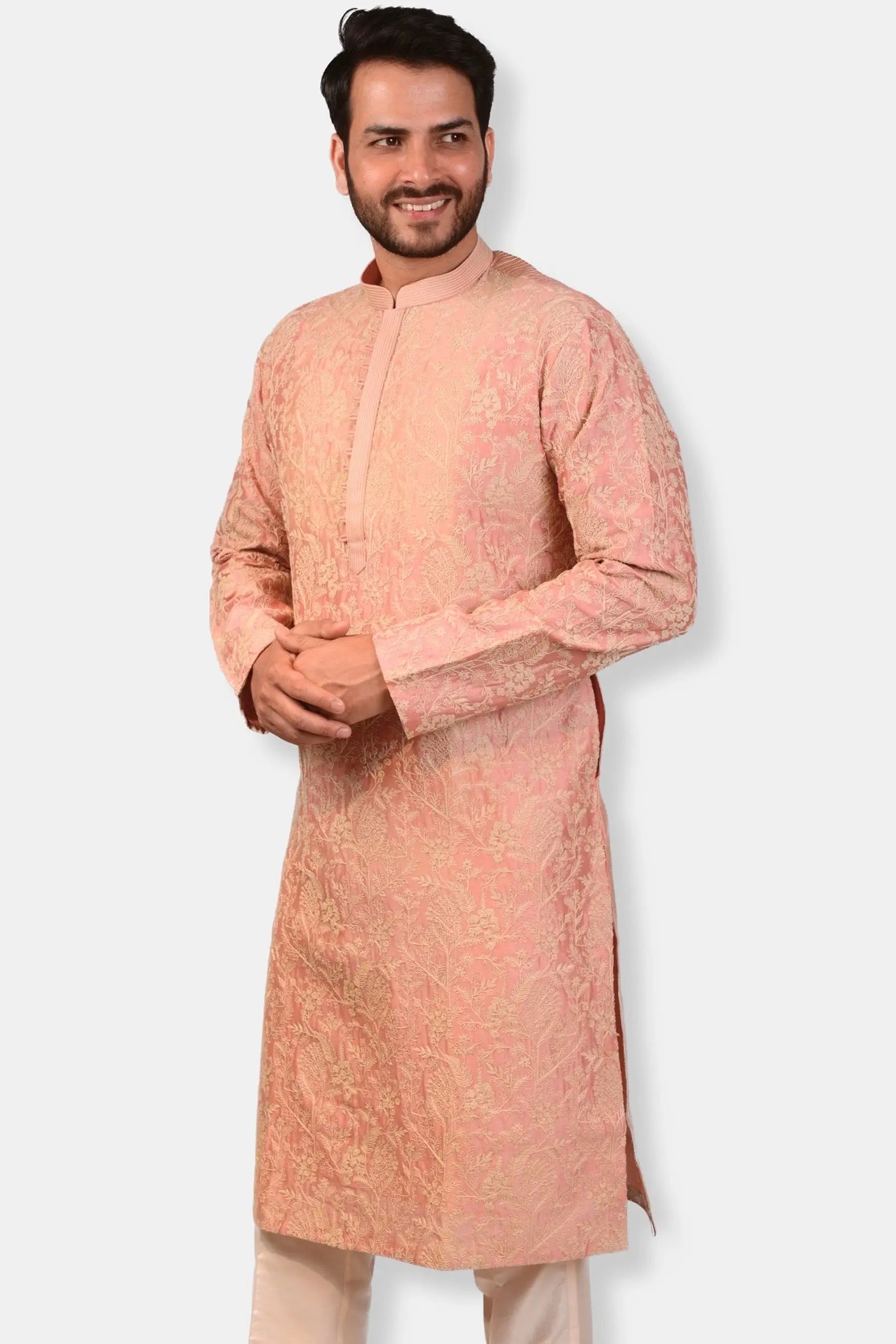 Salmon Pink Chanderi Silk Kurta