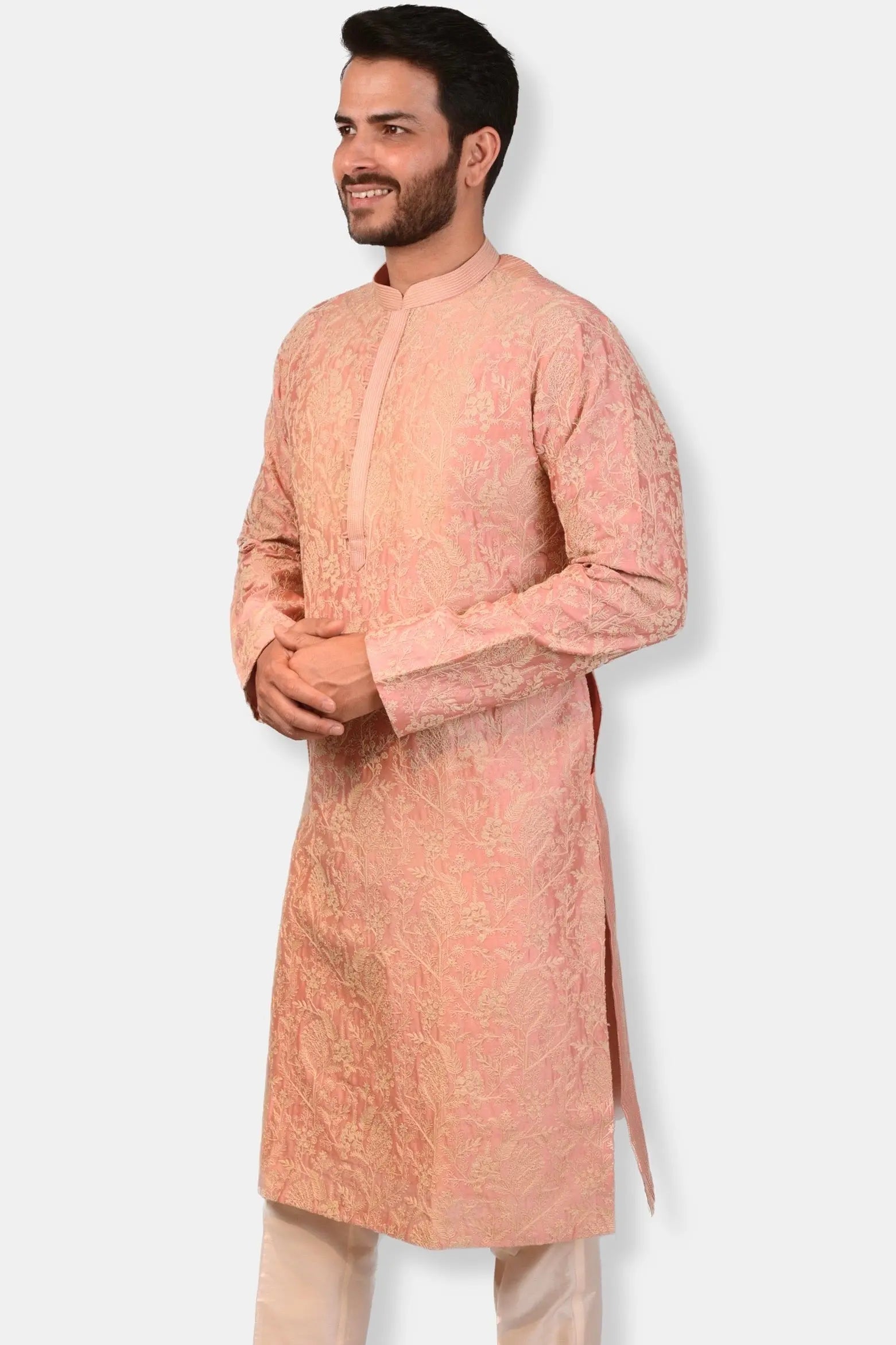Salmon Pink Chanderi Silk Kurta