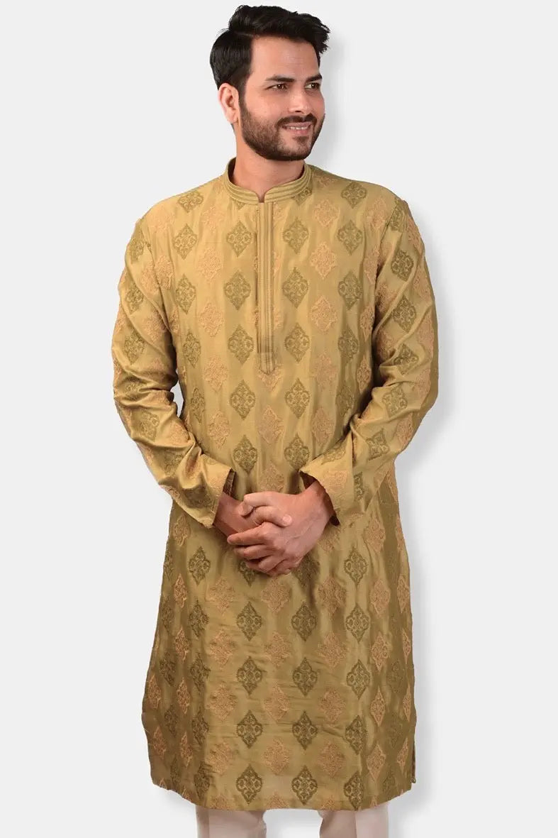Olive Green Chanderi Silk Embroidered Kurta