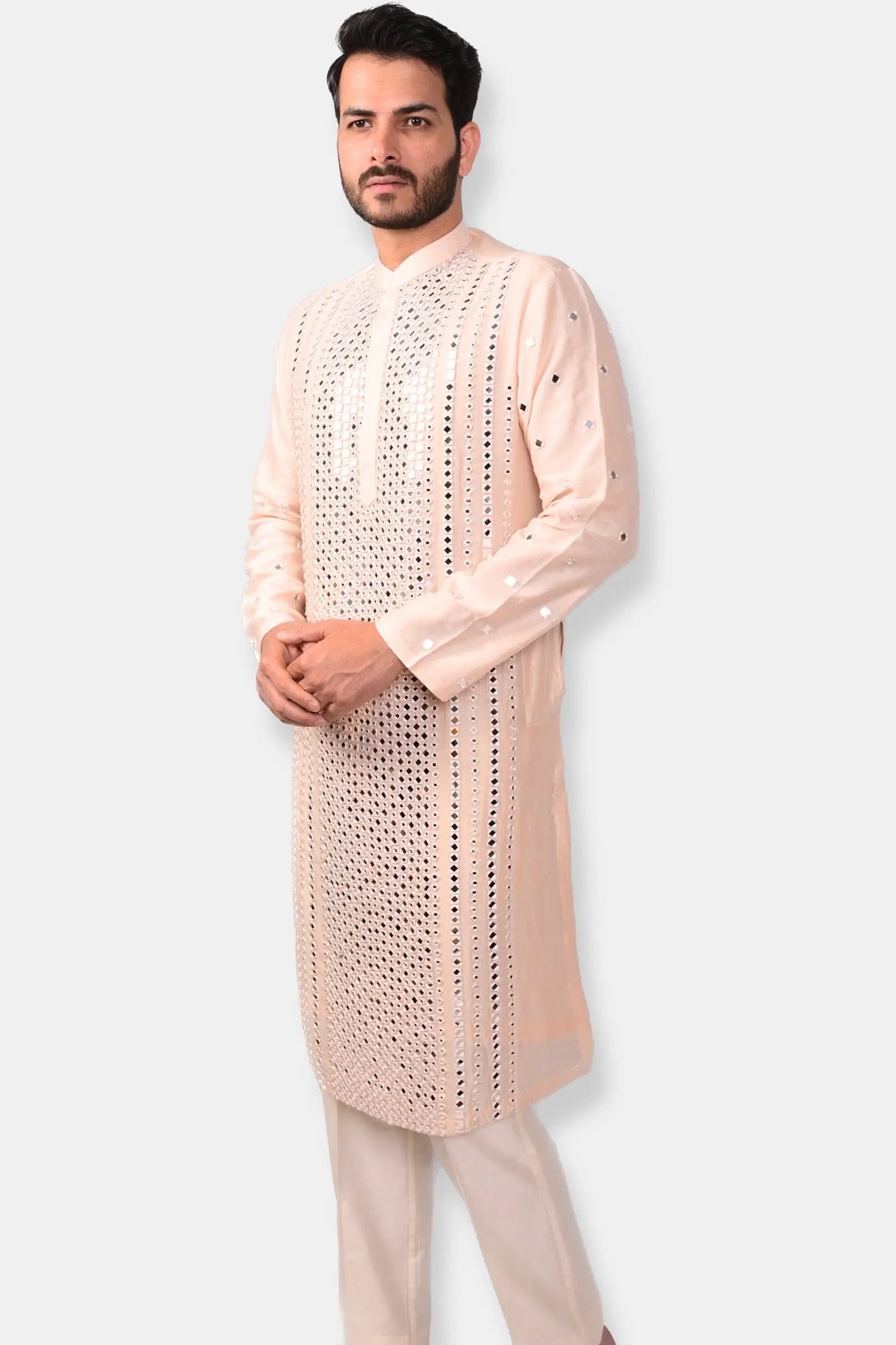 Cream Mirror Embroidery Kurta