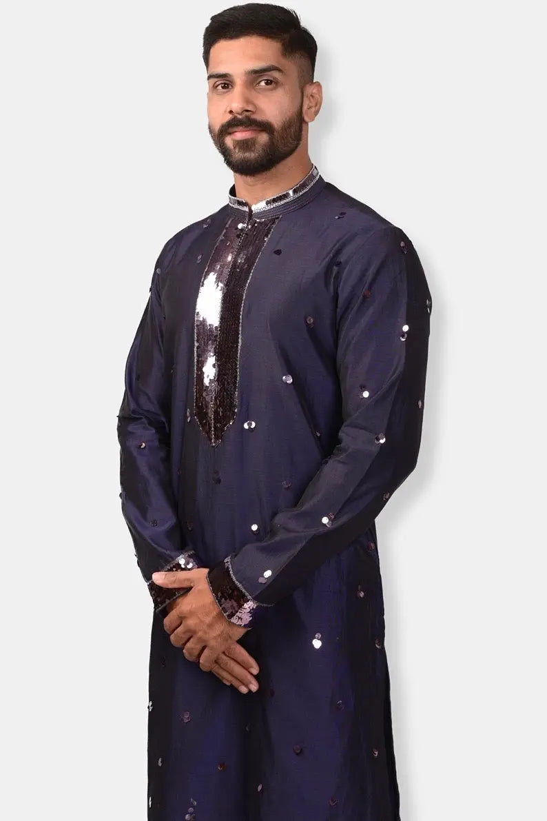Navy Blue Embellished Sequins Kurta