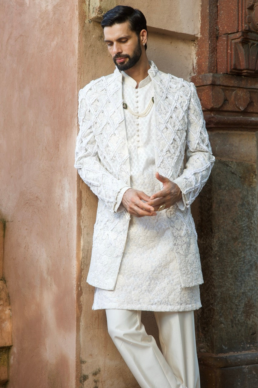 White Jaal Embroidered Indo-Western Set