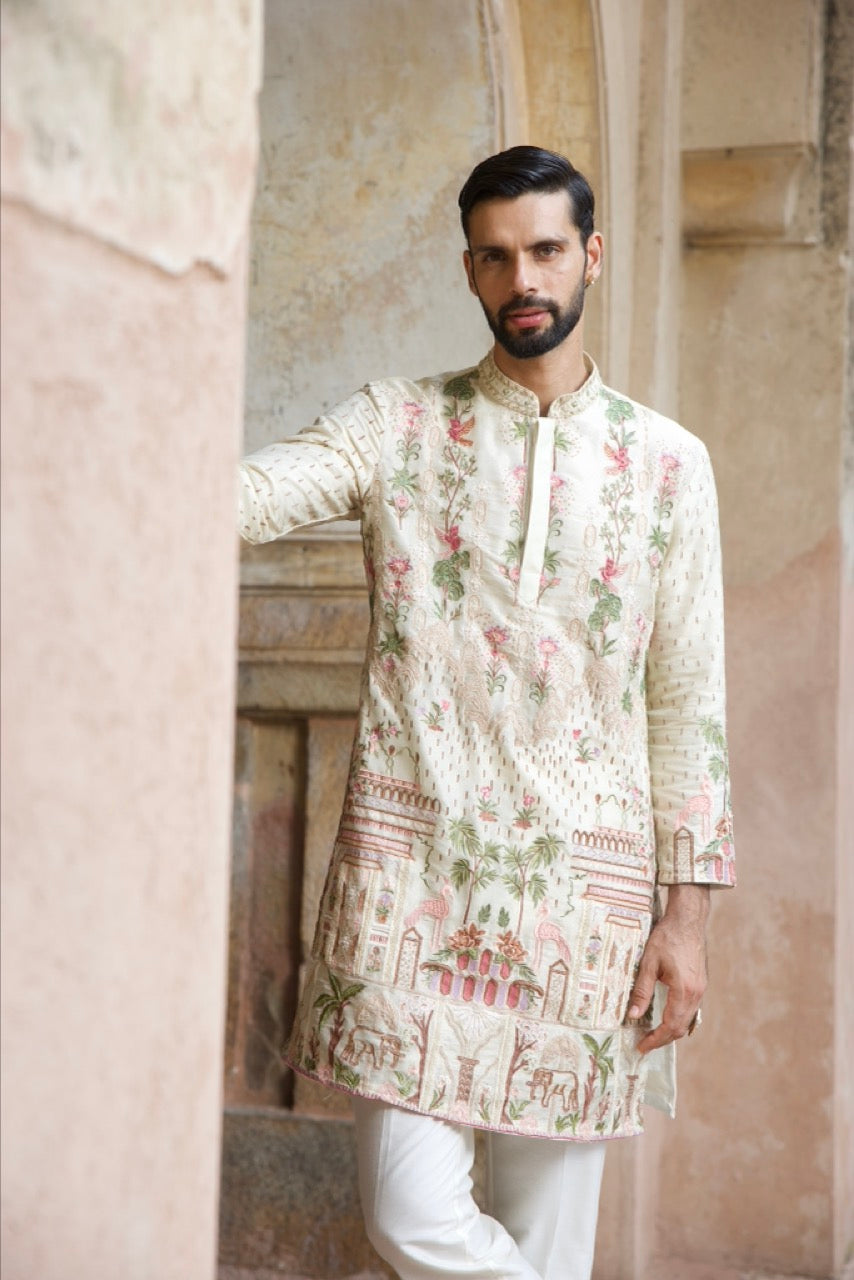 Golden Tissue Embroidered Kurta Set