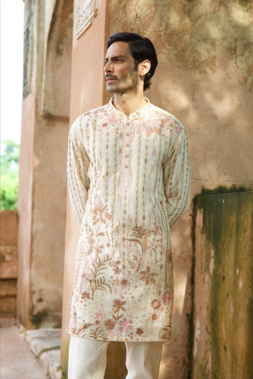 Pastel Jaal Chanderi Embroidered Kurta Set