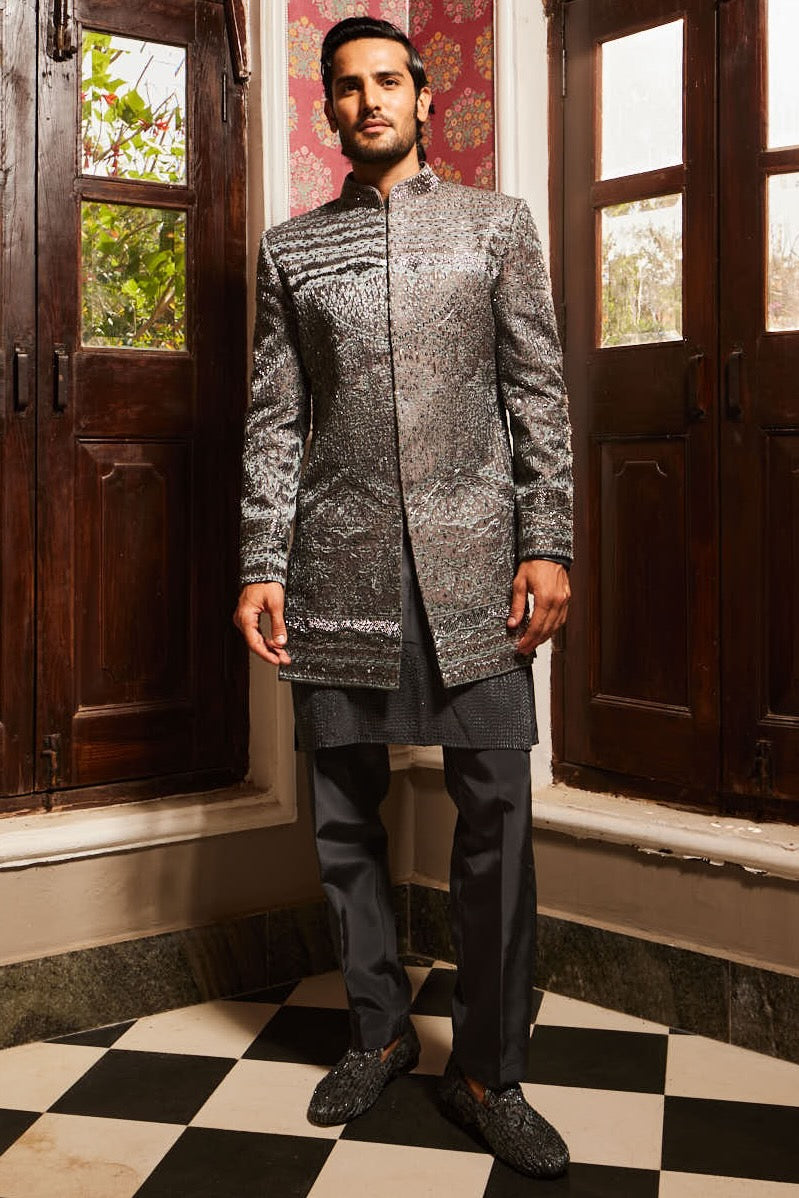 WARM GREY & GREEN INDO-WESTERN SET main image 1