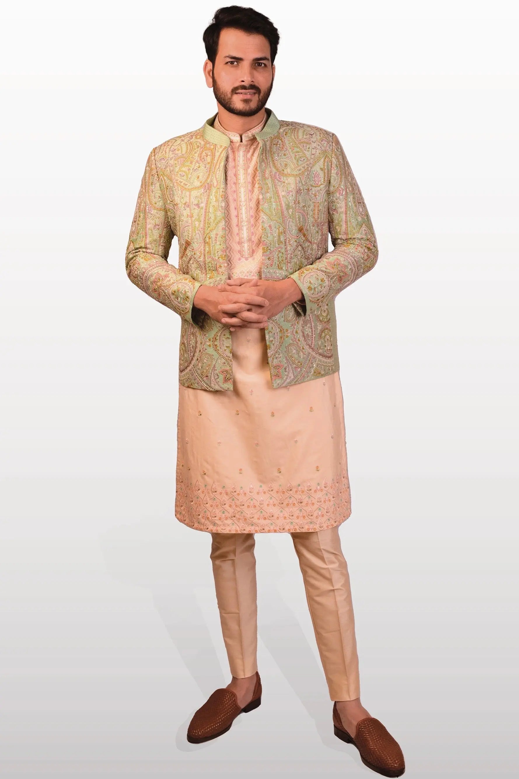 Pistachio Green Open Bandhgala