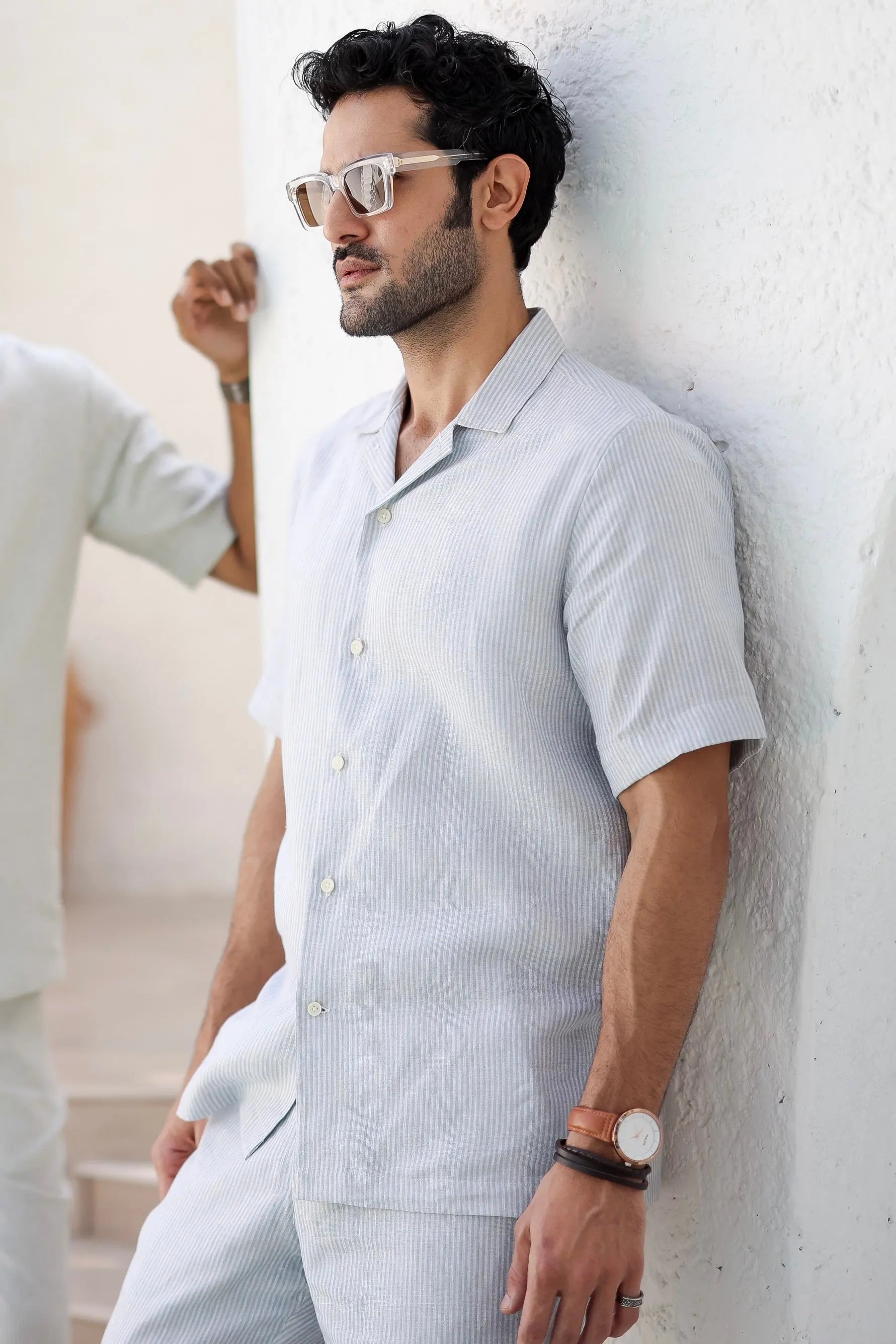 Powder Blue Cuban Striped Coord Set