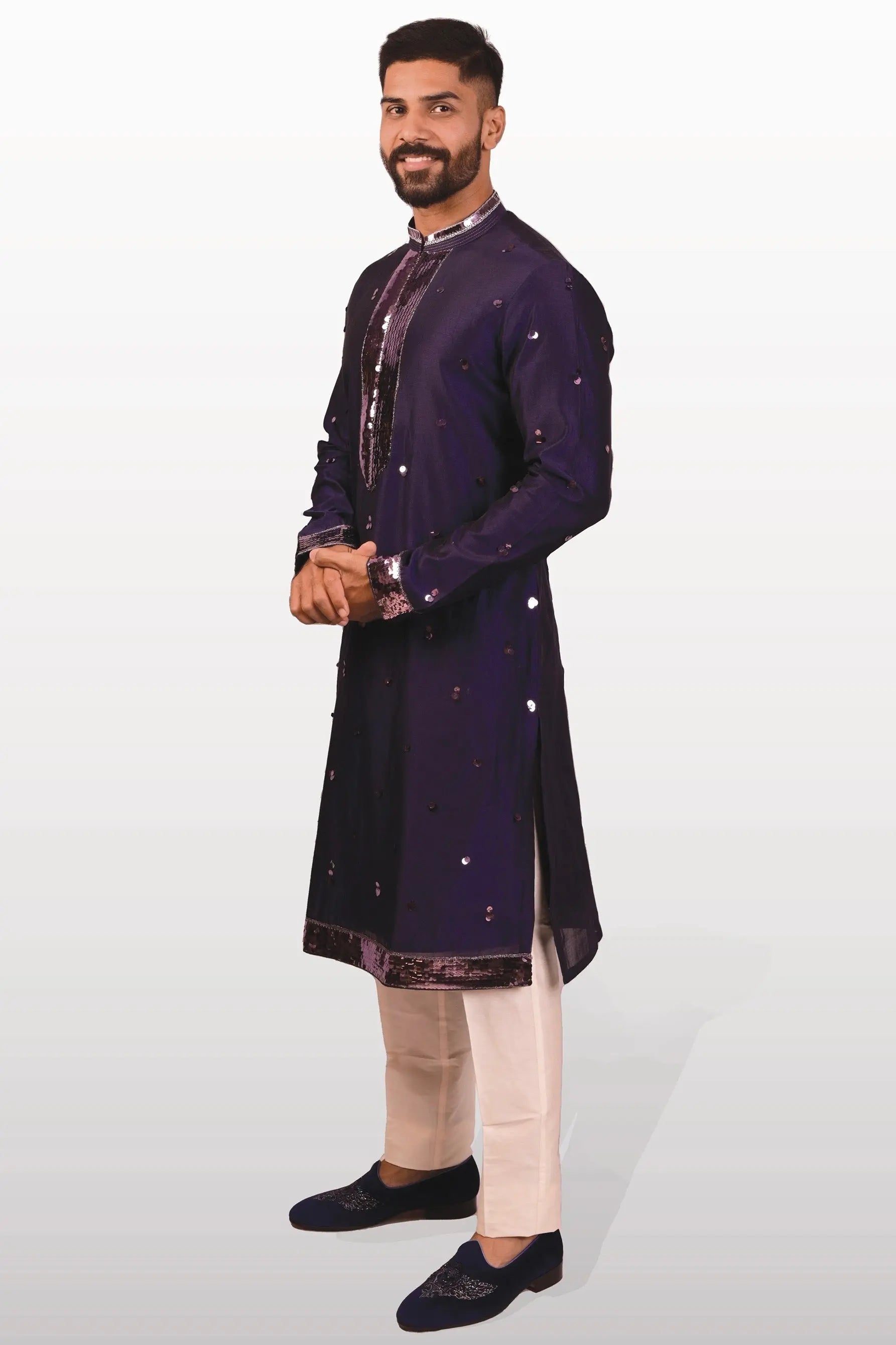 Navy Blue Embellished Sequins Kurta
