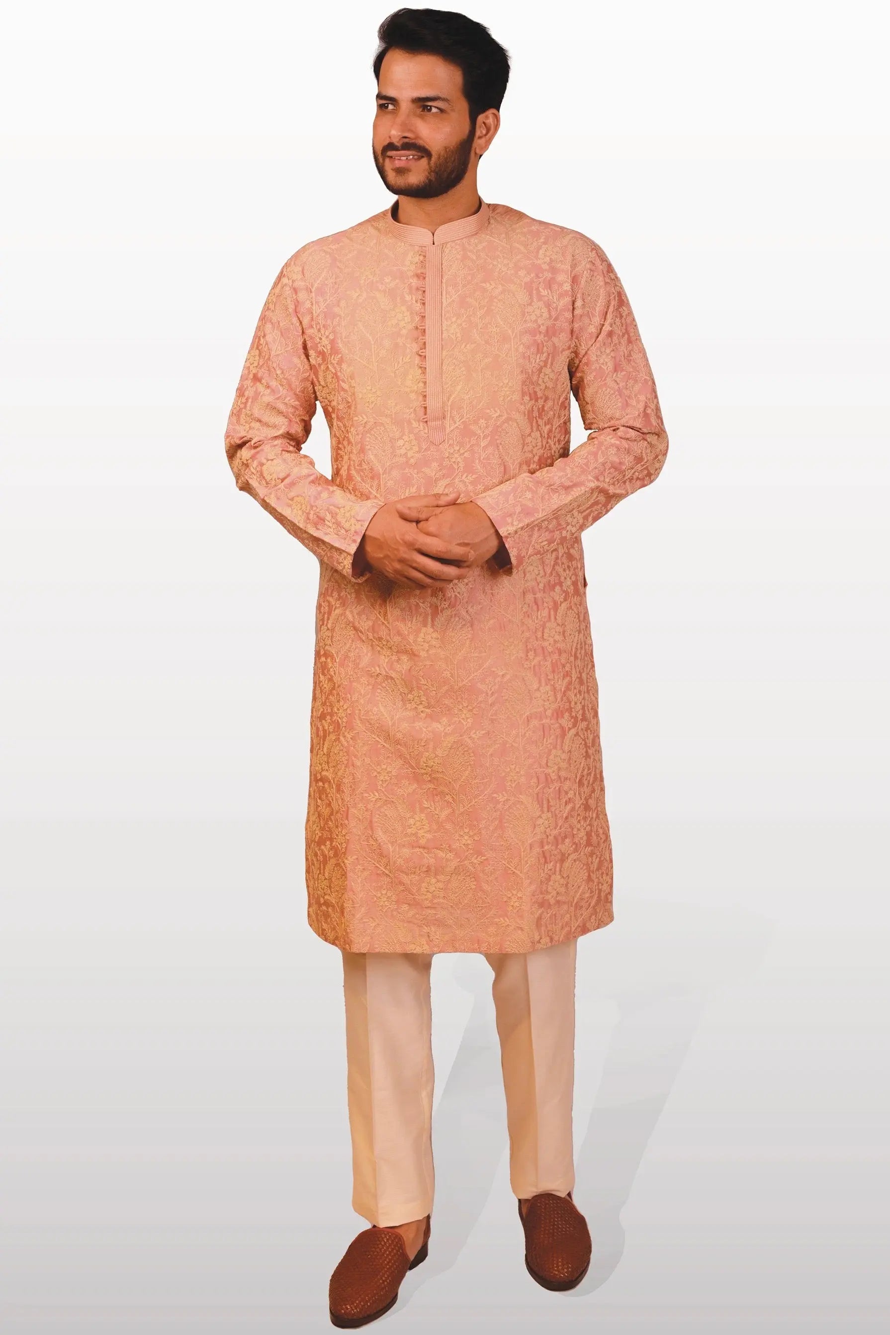 Salmon Pink Chanderi Silk Kurta