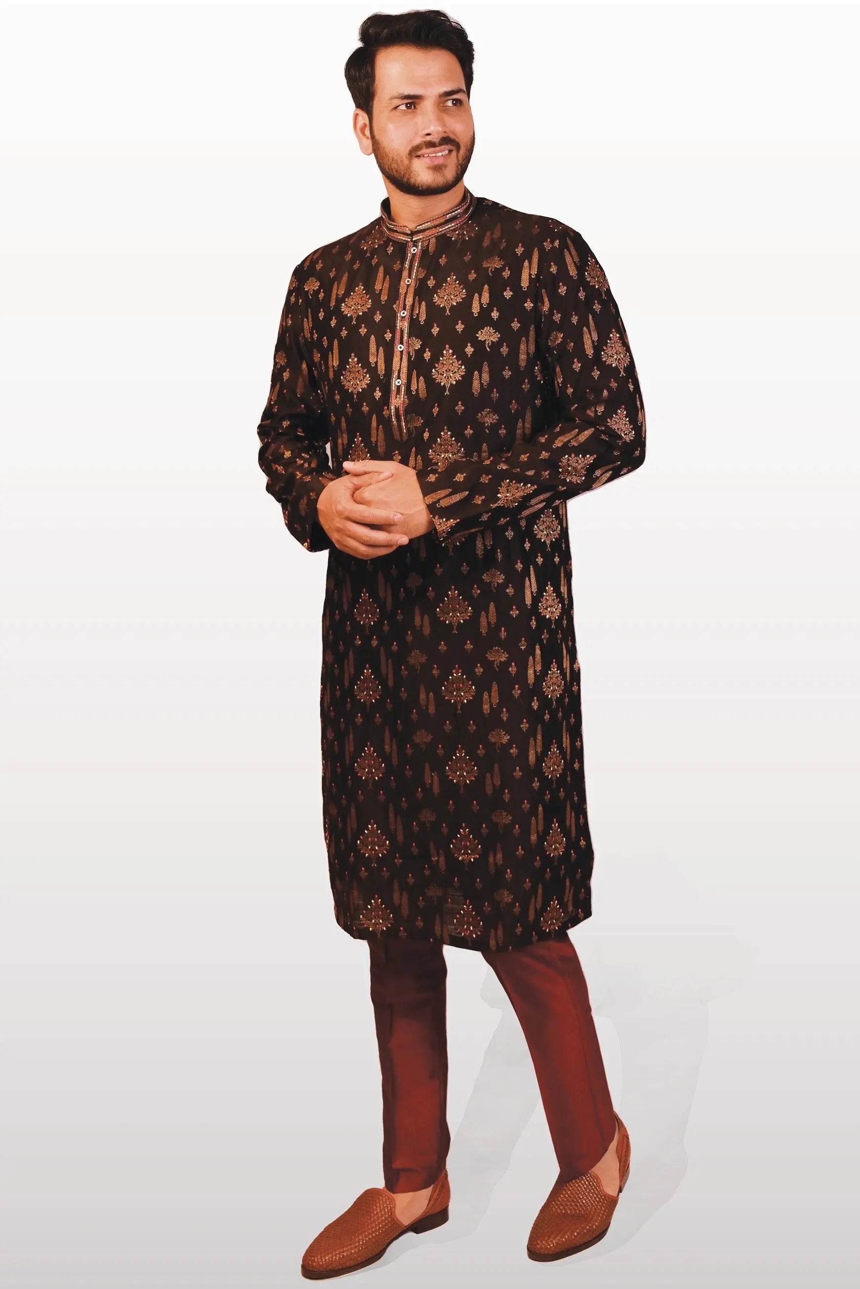 Black Banarasi Embroidery Kurta