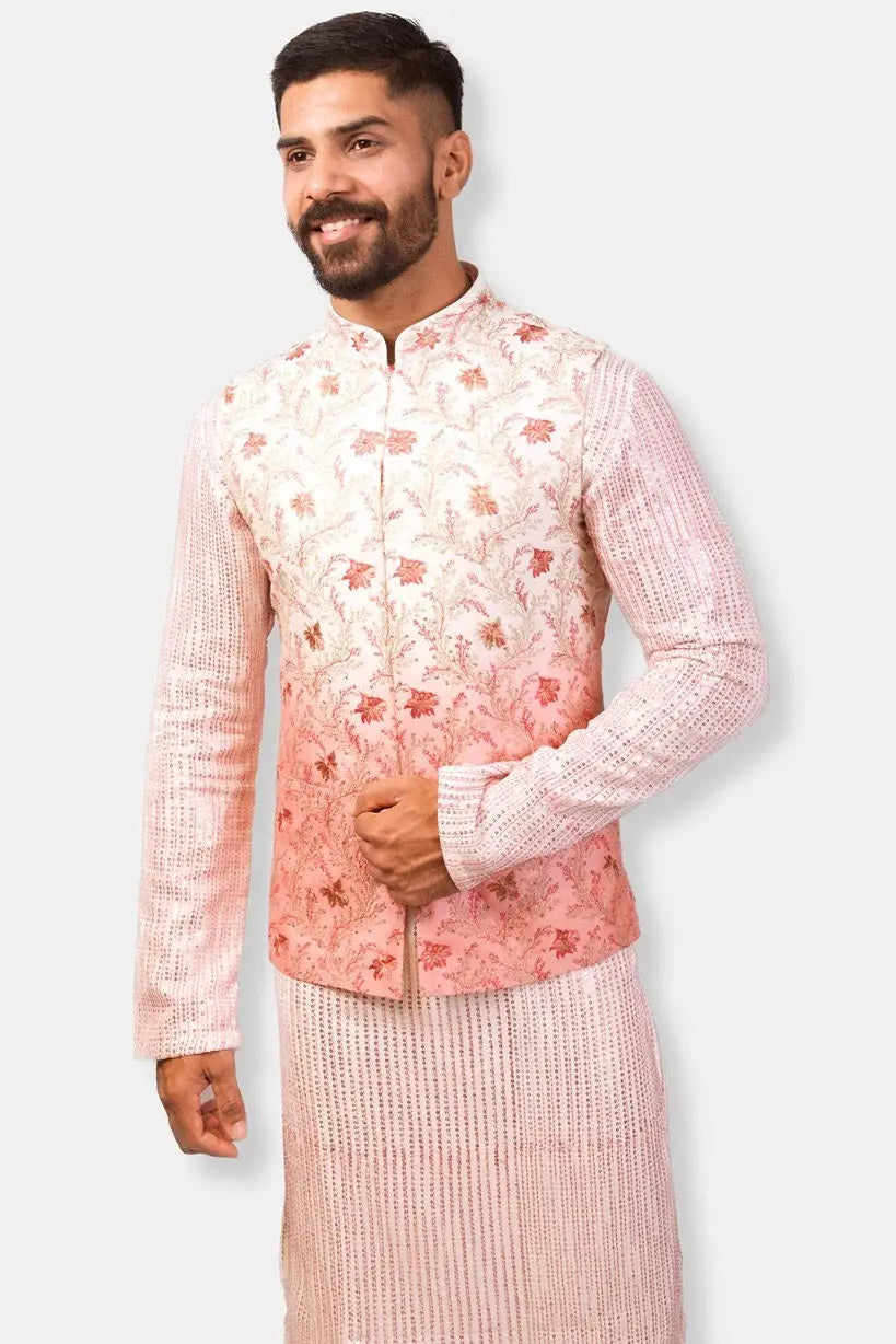 Saffron Ombre Embroidered Silk Bundi Set