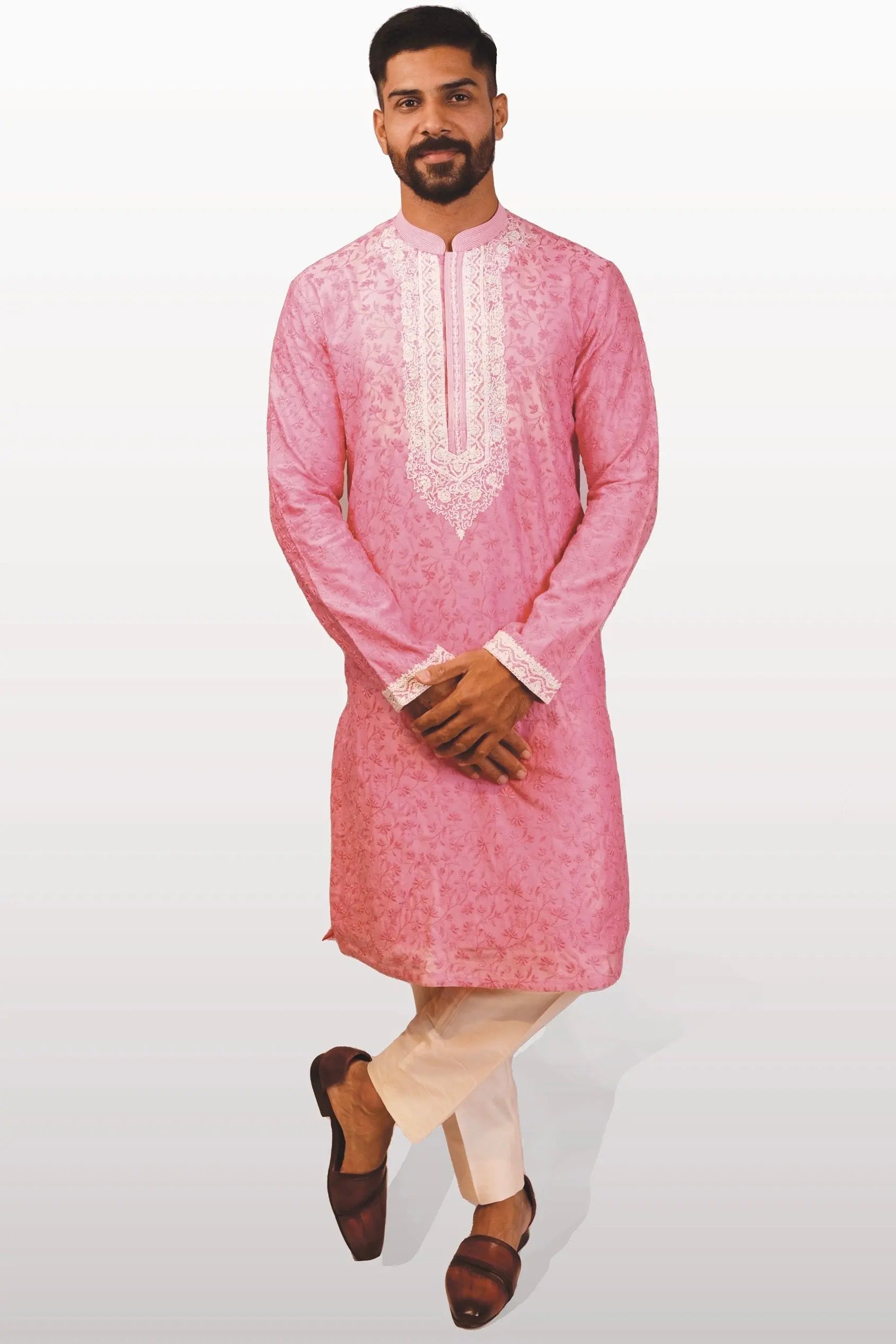 Pink Dori Embroidery Chanderi Kurta