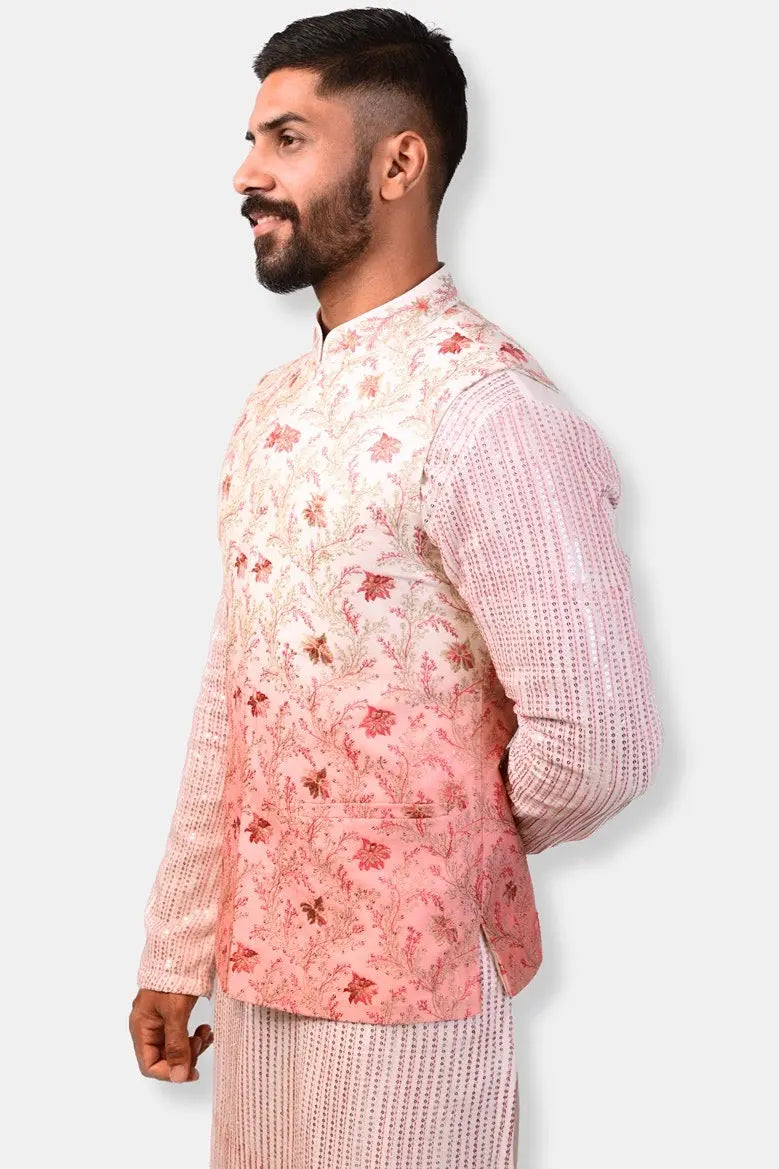 Saffron Ombre Embroidered Silk Bundi Set