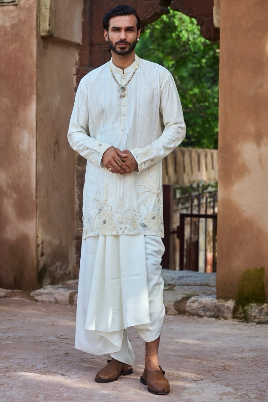 Cream Jaal Organza Embroidered Kurta Set
