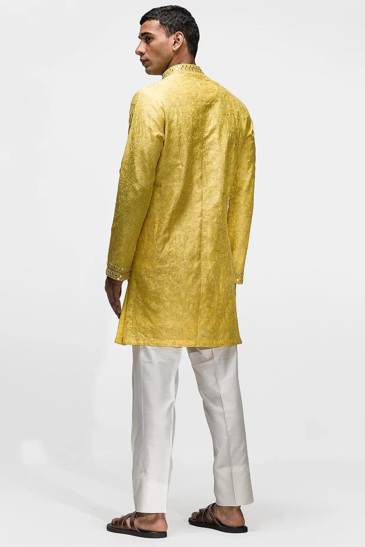 Yellow Resham Mirror Work Kurta