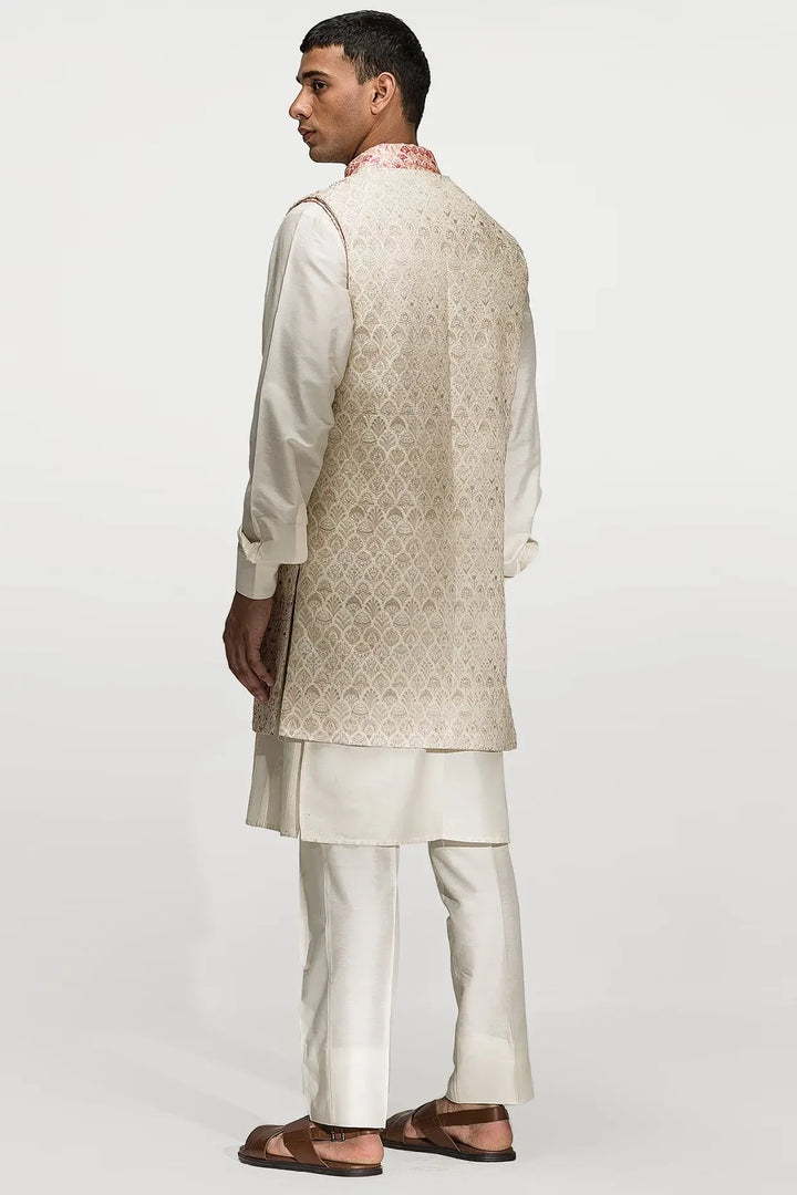 Multicolour Floral Mosaic Embroidery Double Bundi - Asuka Couture