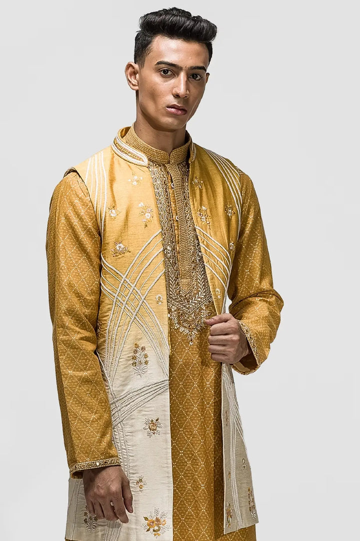 Yellow Ombre Dori Embroidery Long Bundi - Asuka Couture
