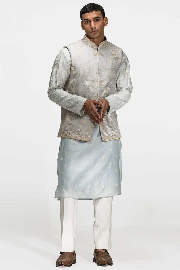 Ice Blue Sheesha Embroidery Bundi Set - Asuka Couture