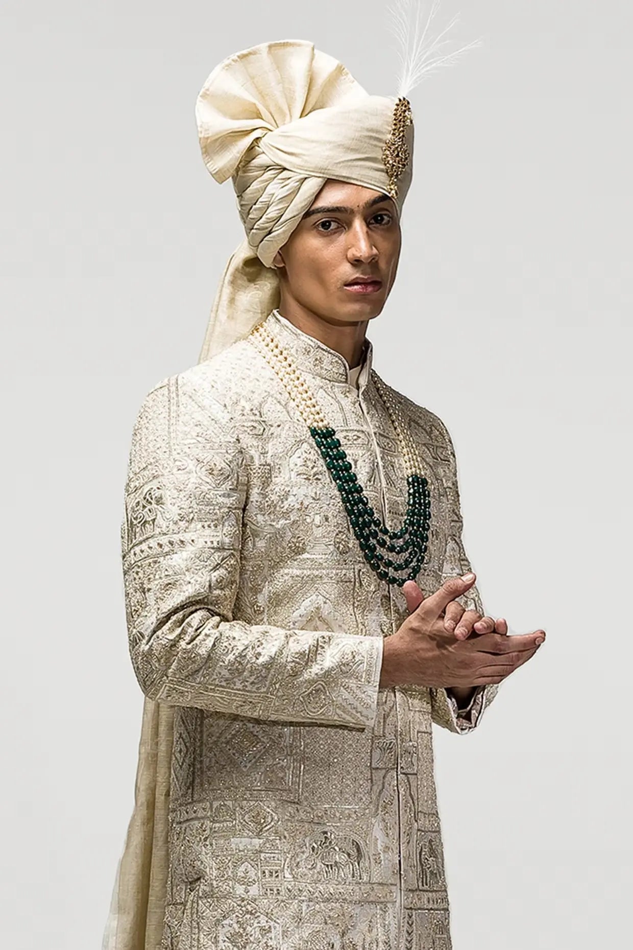 Beige Dori Gota Embroidery Sherwani