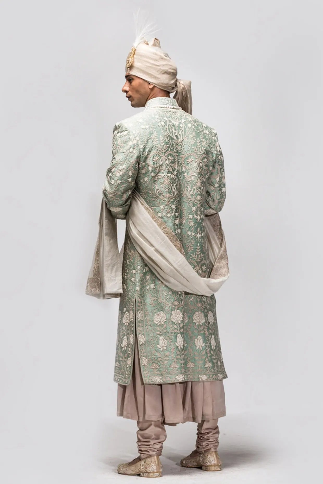 Sage Green Kiran Dori Moti Work Sherwani