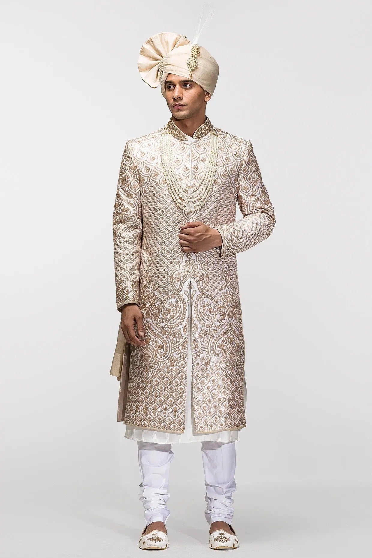 Beige Sequins Embroidery Sherwani