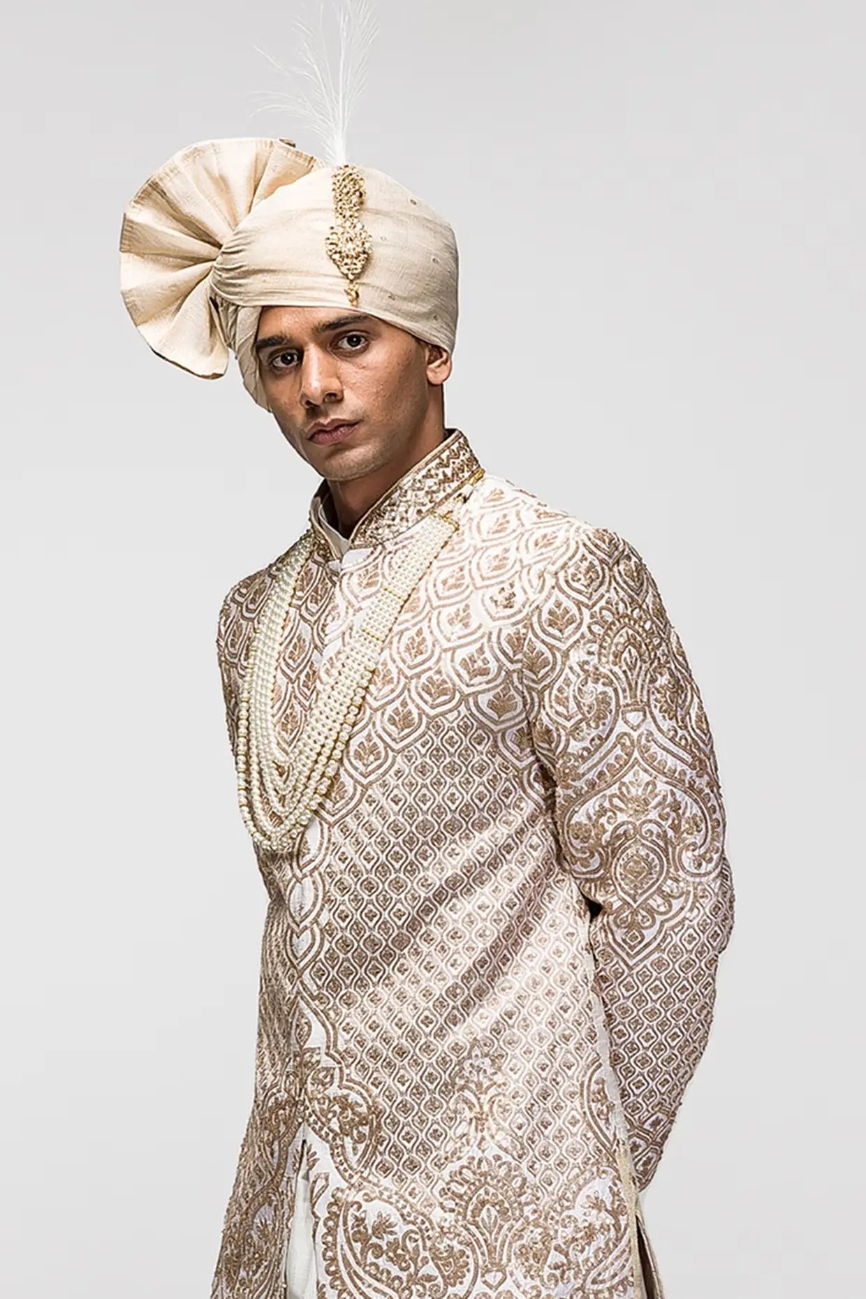 Beige Sequins Embroidery Sherwani