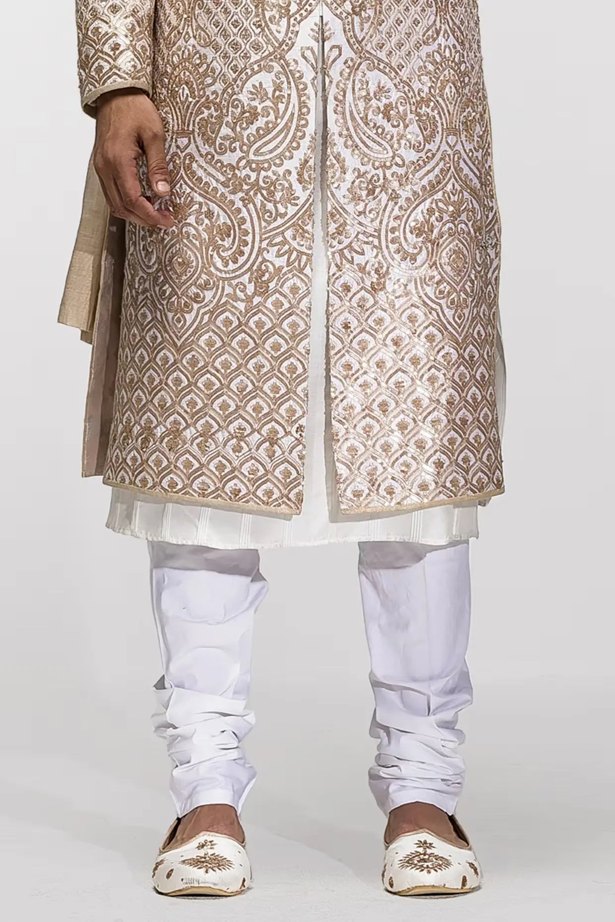 Beige Sequins Embroidery Sherwani