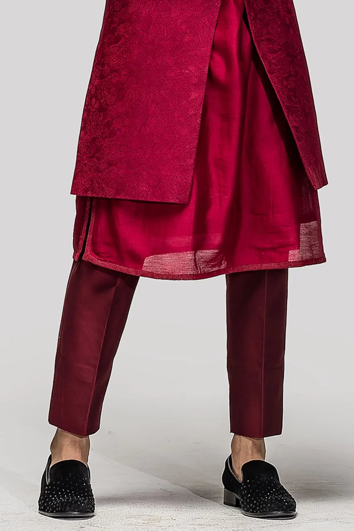 Red Sequins Katdana Embroidery Sherwani