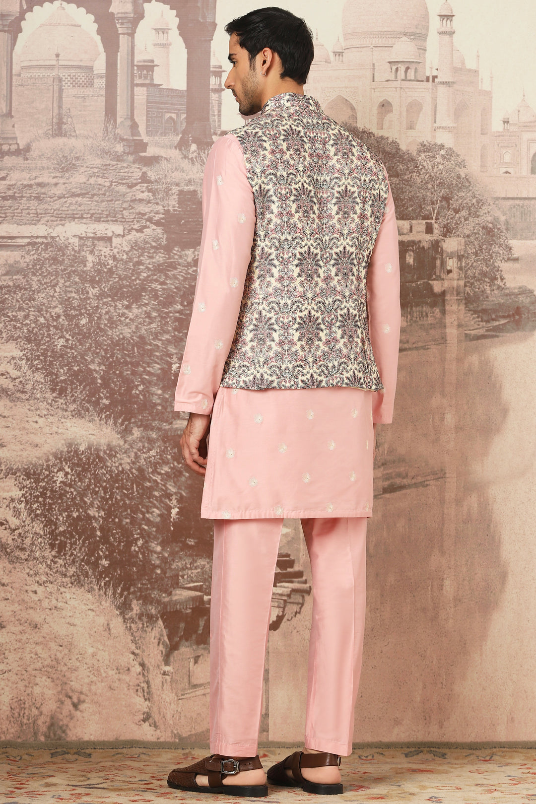 Affordable Orchid Rose Chanderi Embroidered Kurta Bundi Set for You