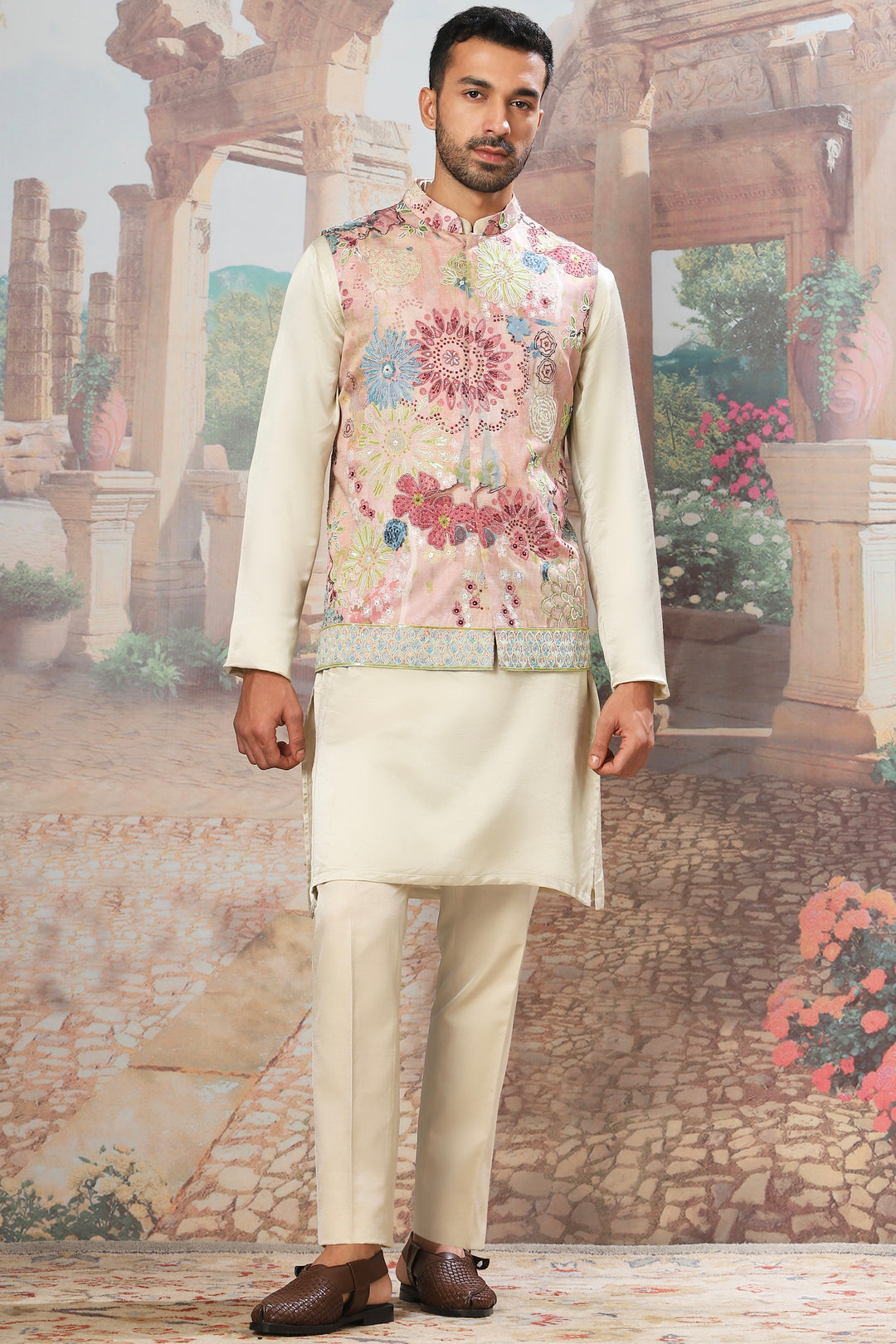 Affordable Primrose Gardenia Embroidered Kurta Bundi Set