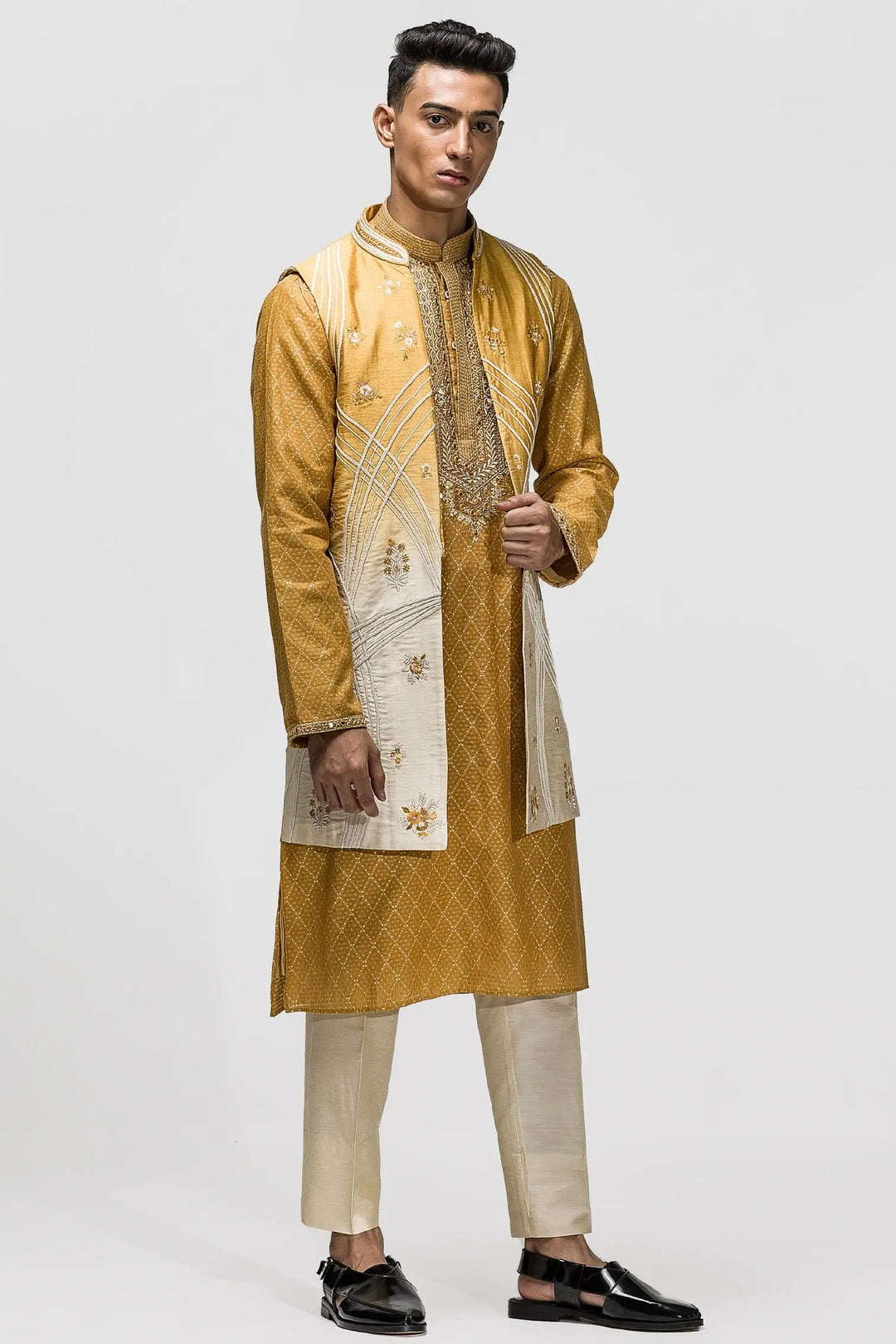 Yellow Ombre Dori Embroidery Long Bundi - Asuka Couture