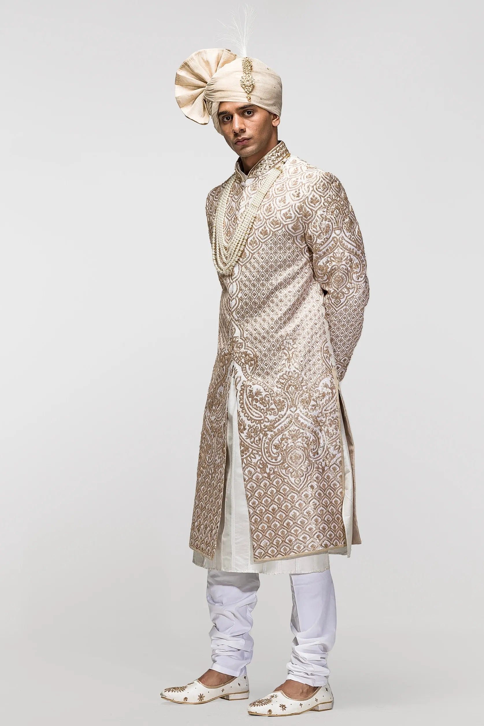 Beige Sequins Embroidery Sherwani