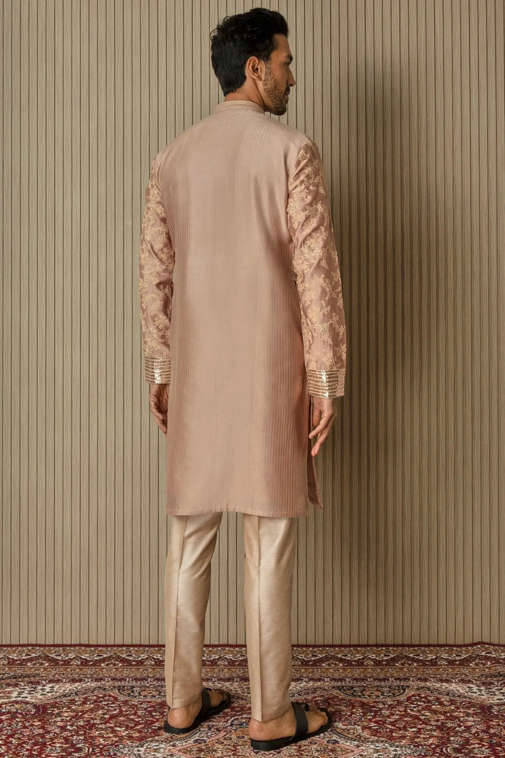 Peachy Radiance: Abstract Floral Sequin Kurta - Asuka Couture
