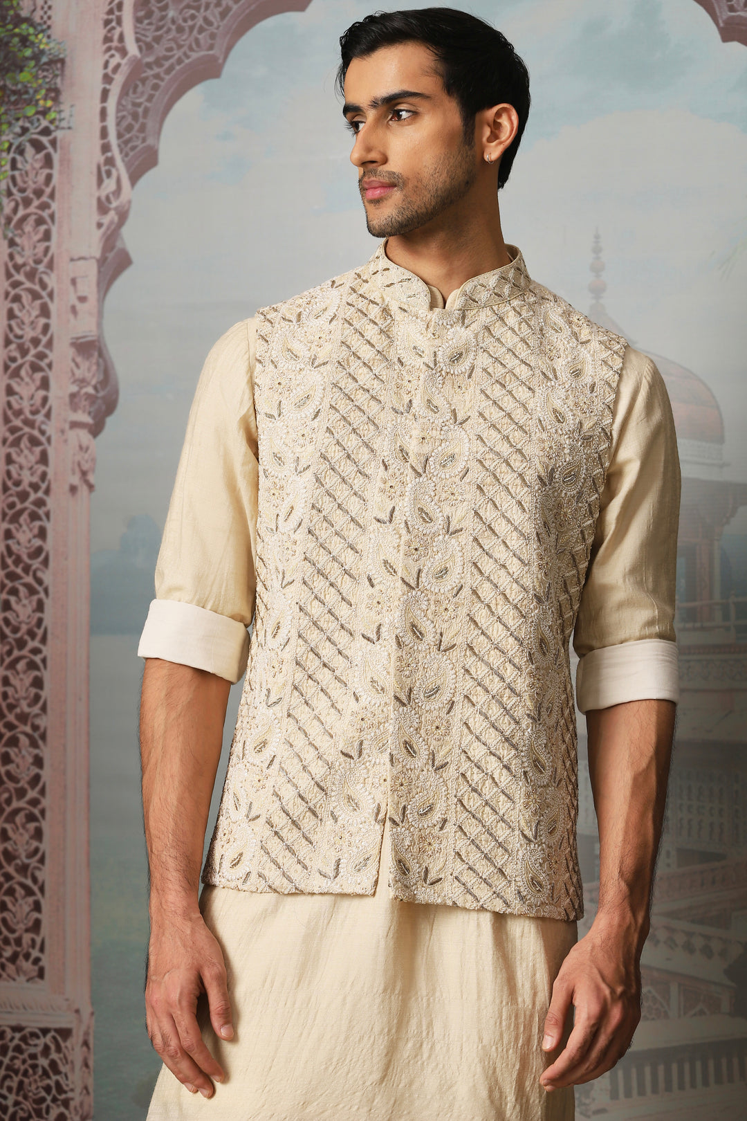 Ivory Splendor Georgette Silk Kurta Bundi Set - Buy Now