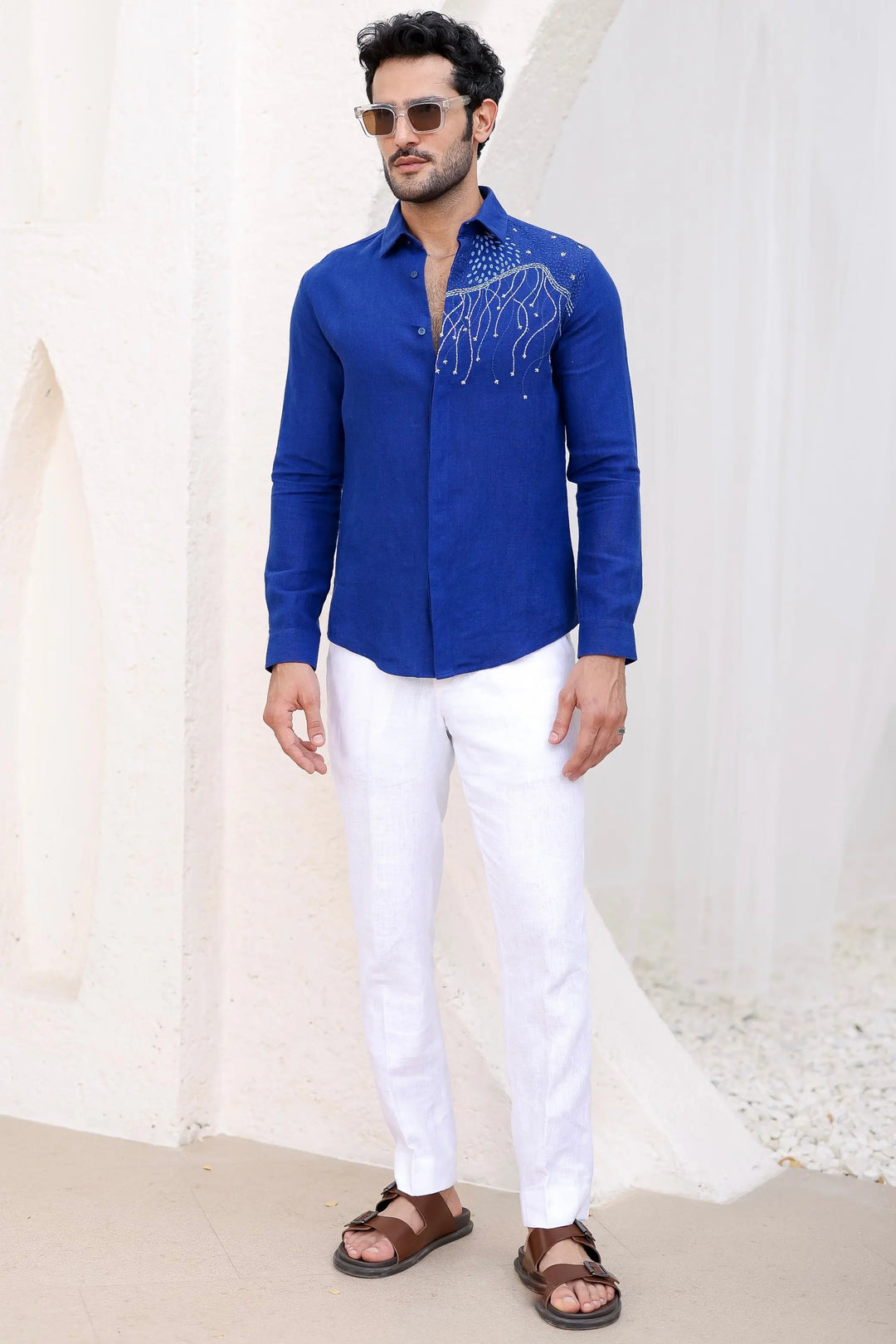 Buy Stylish Ultramarine Blue Embroidered Shirt Online