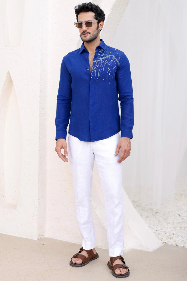 Buy Stylish Ultramarine Blue Embroidered Shirt Online
