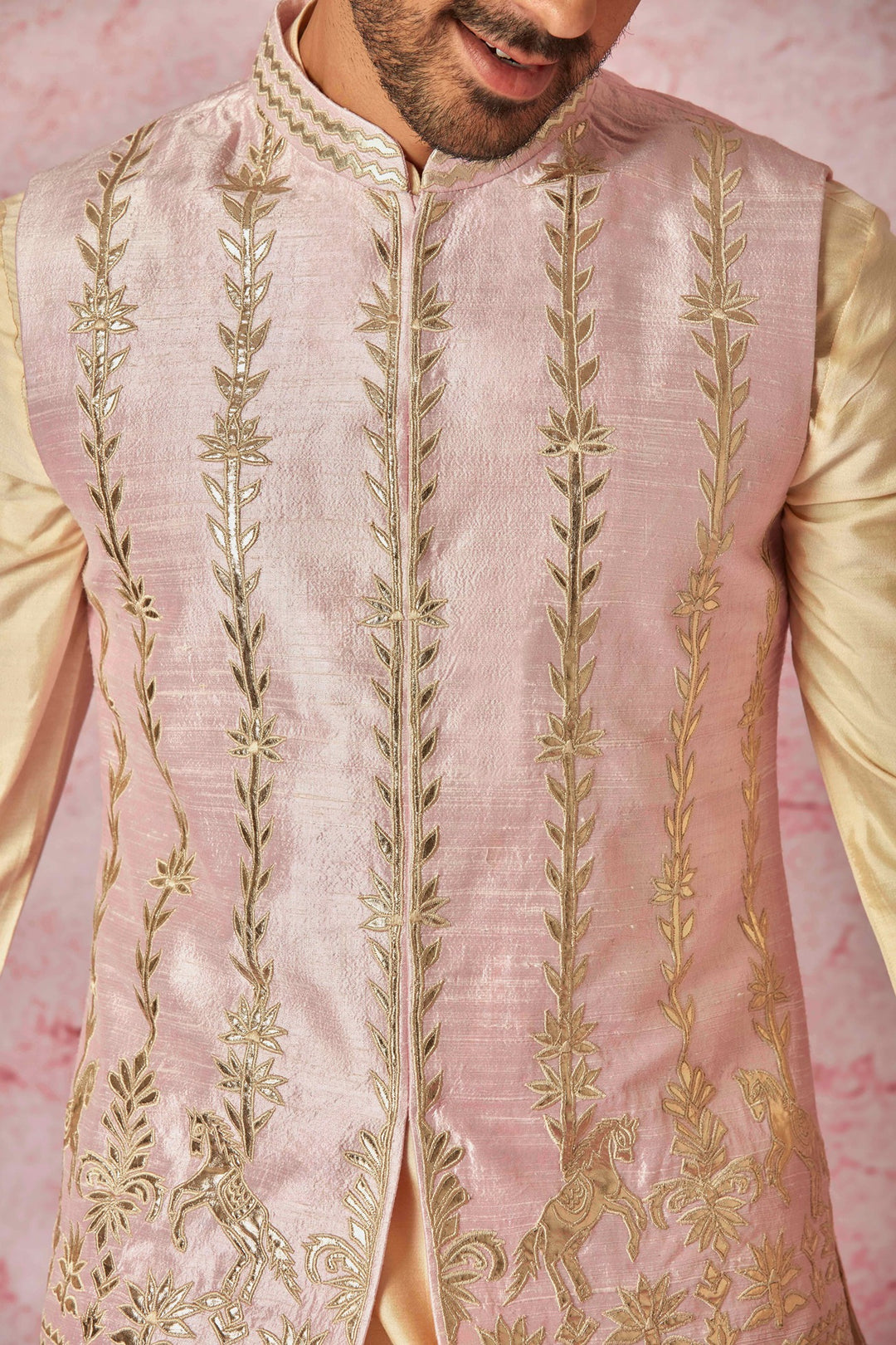 Buy the Best Brand Pink Raw Silk Bundi with Cotton Silk Kurta Set