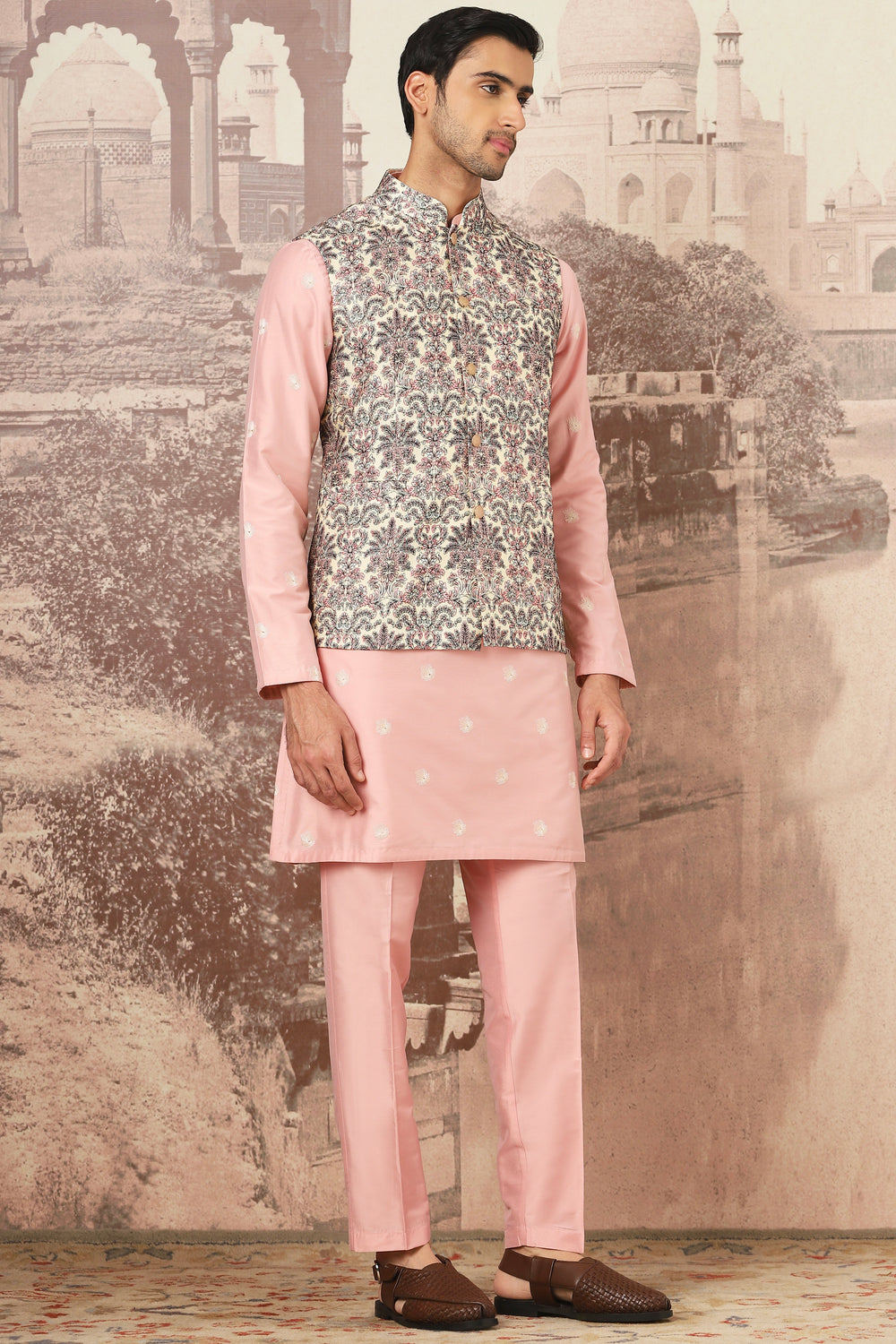 Buy the Best Orchid Rose Chanderi Embroidered Kurta Bundi Set