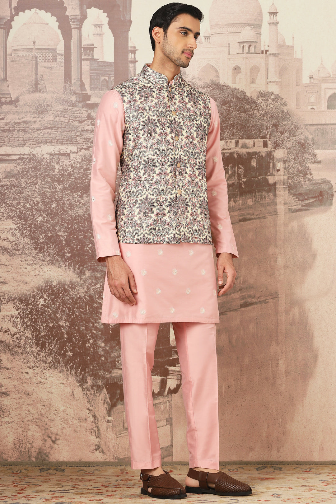 Buy the Best Orchid Rose Chanderi Embroidered Kurta Bundi Set