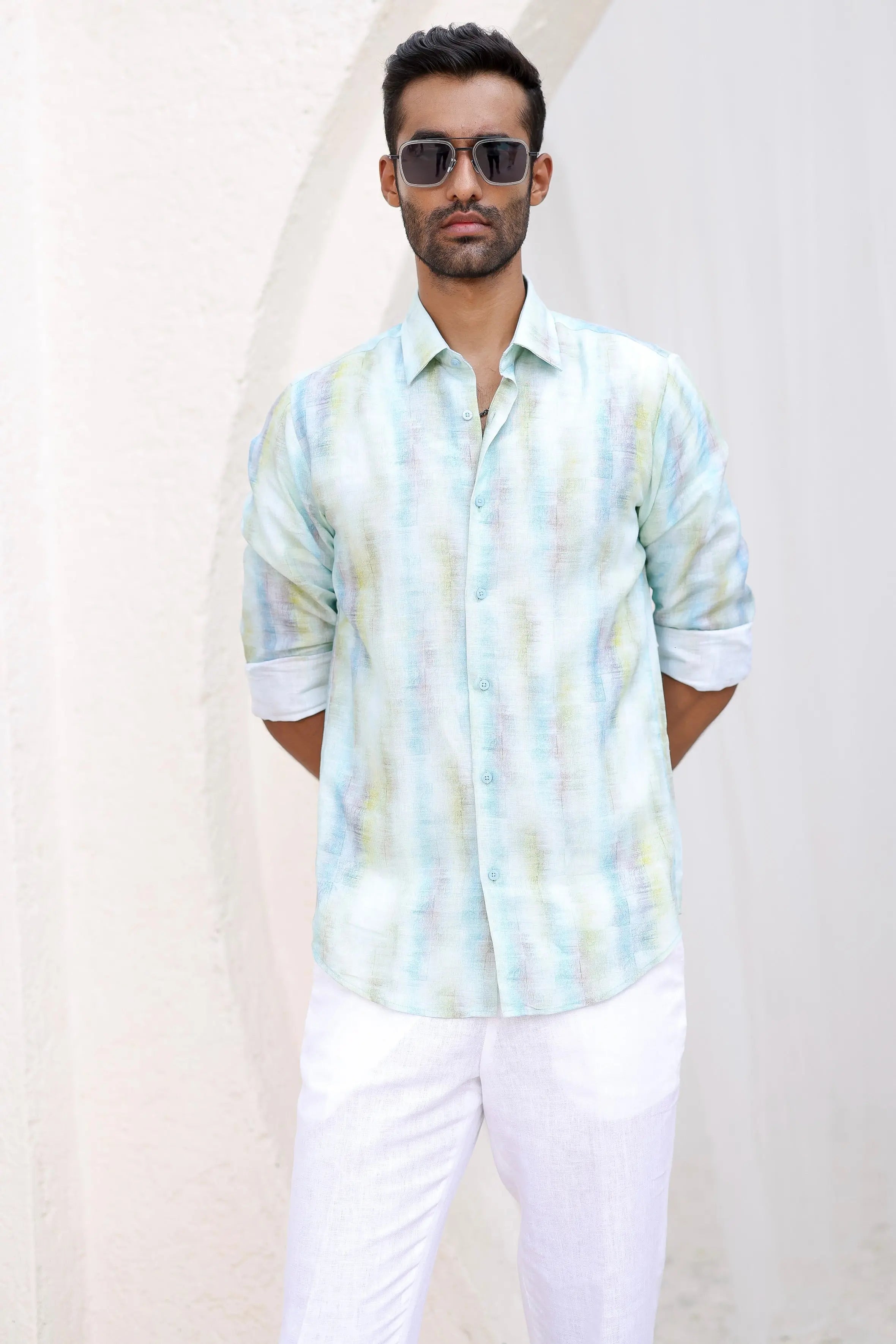 Blue-Green Abstract Print Shirt