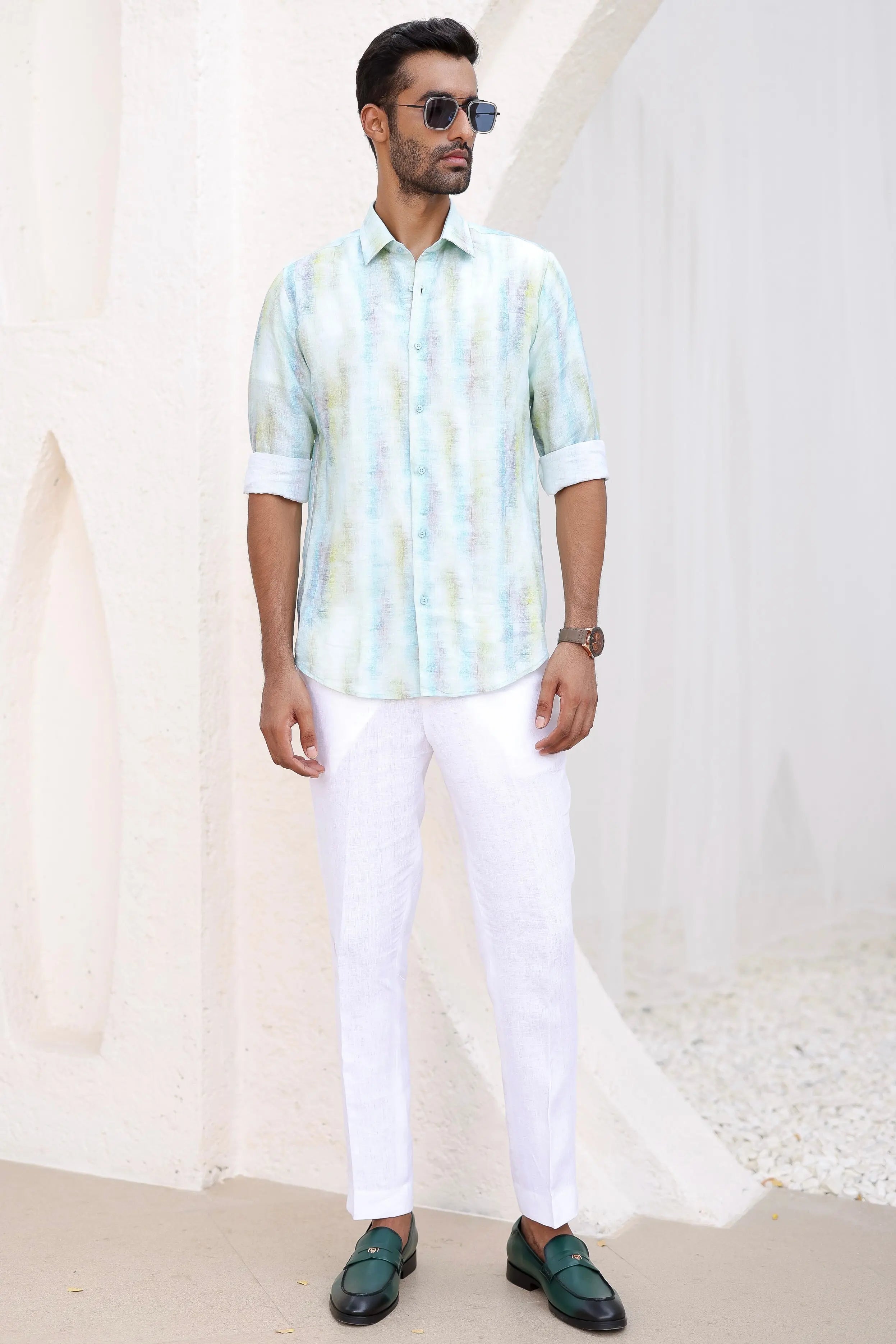 Blue-Green Abstract Print Shirt