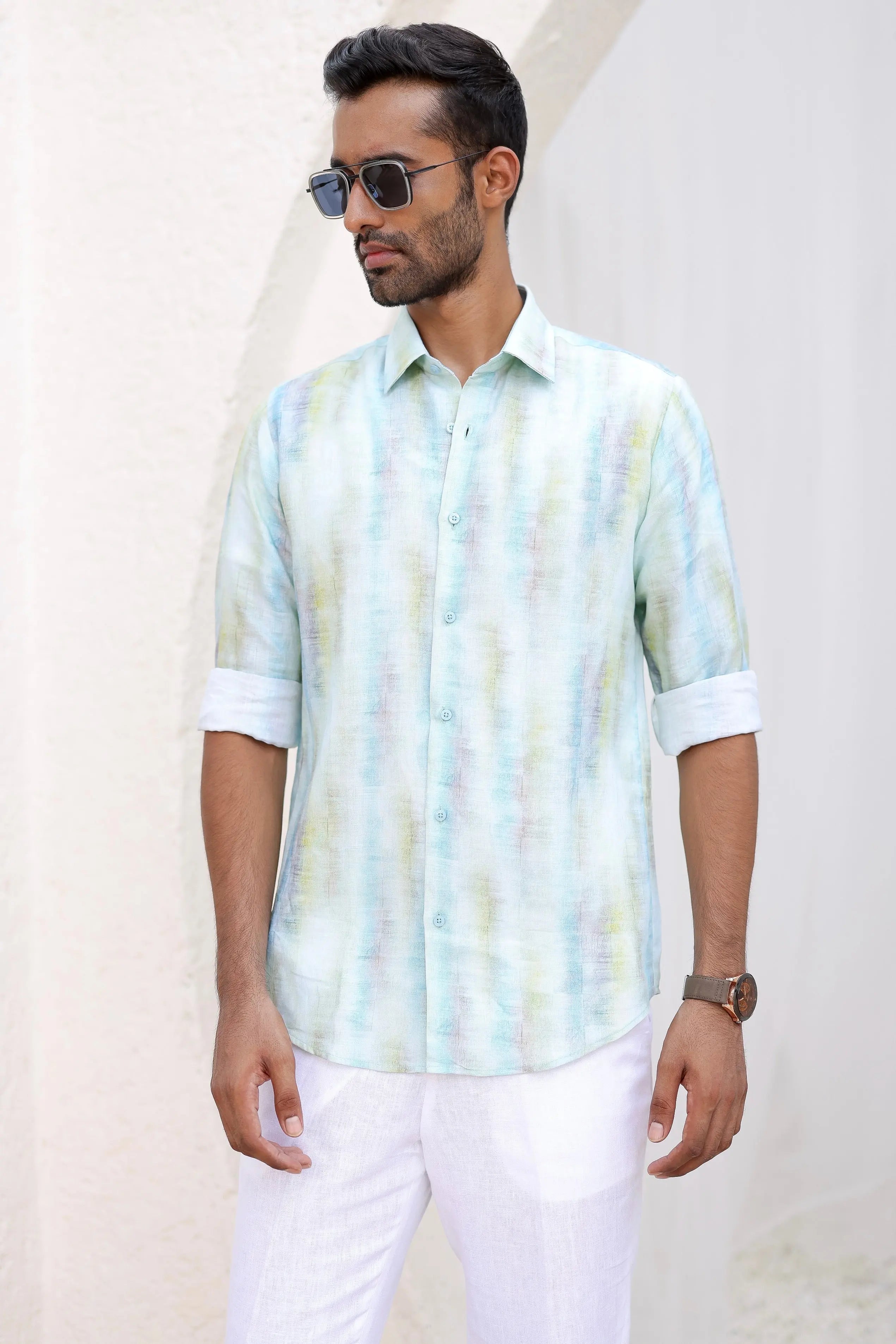 Blue-Green Abstract Print Shirt