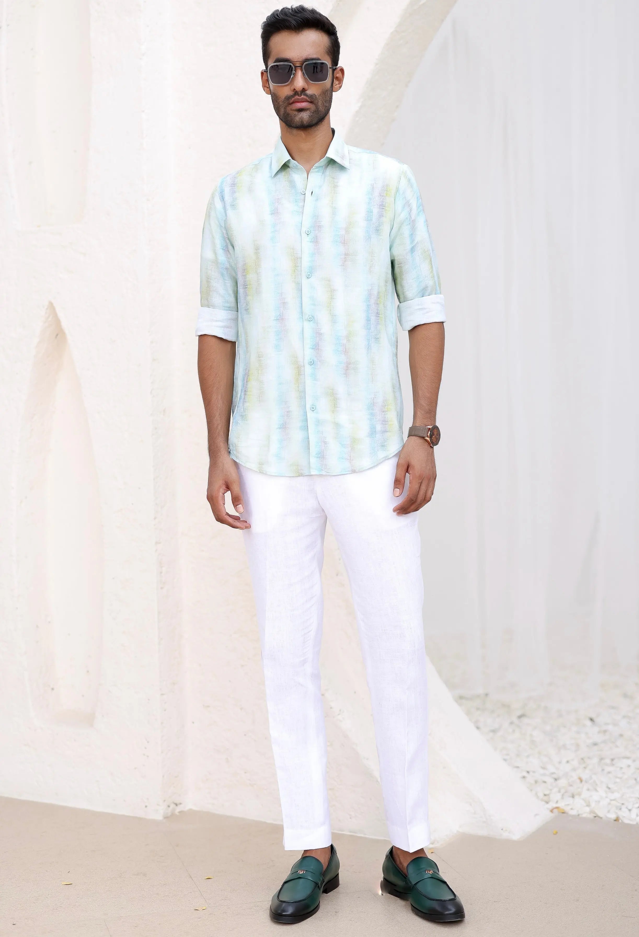 Blue-Green Abstract Print Shirt