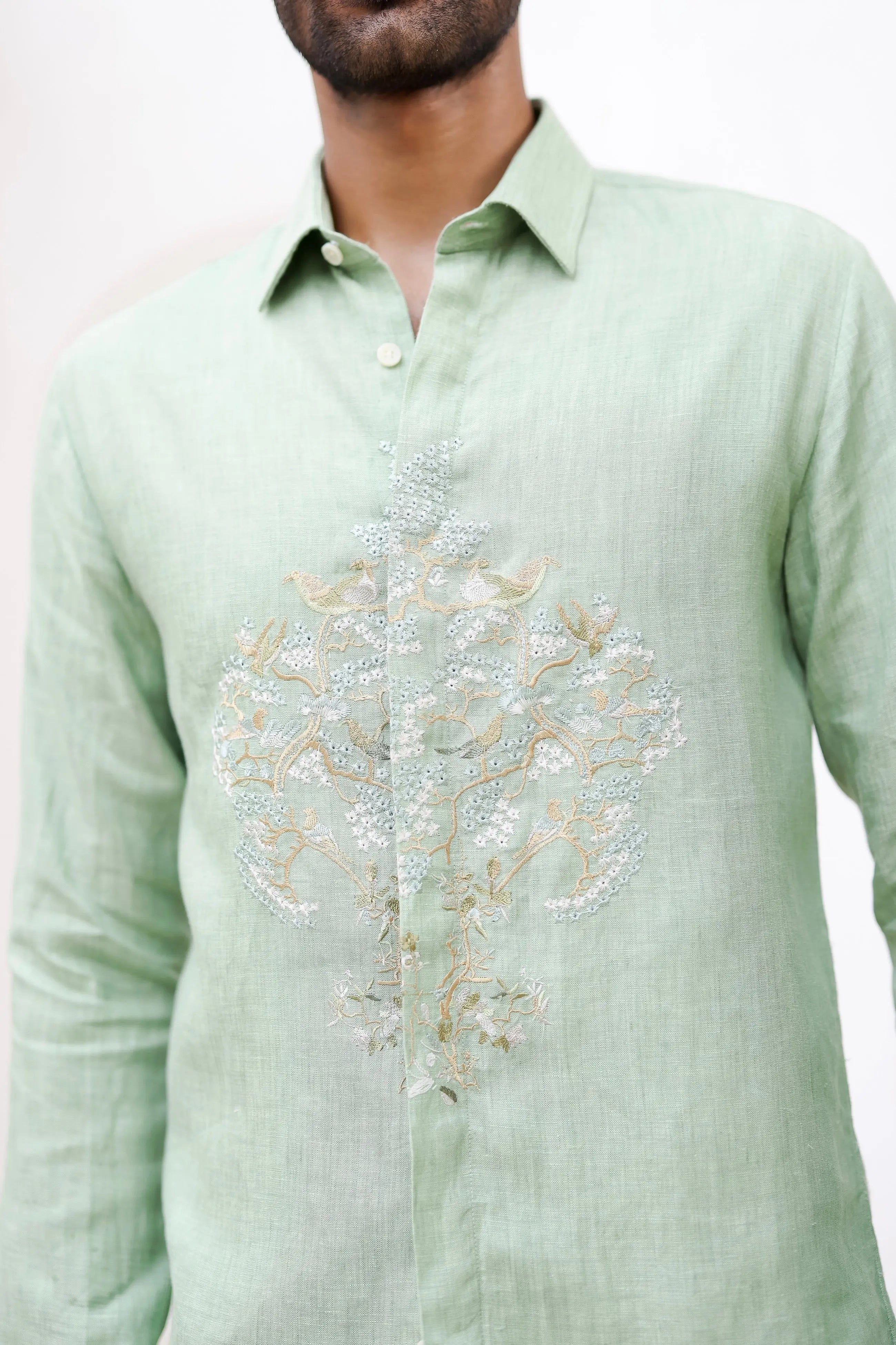 Mint Green Flora Embroidered Shirt