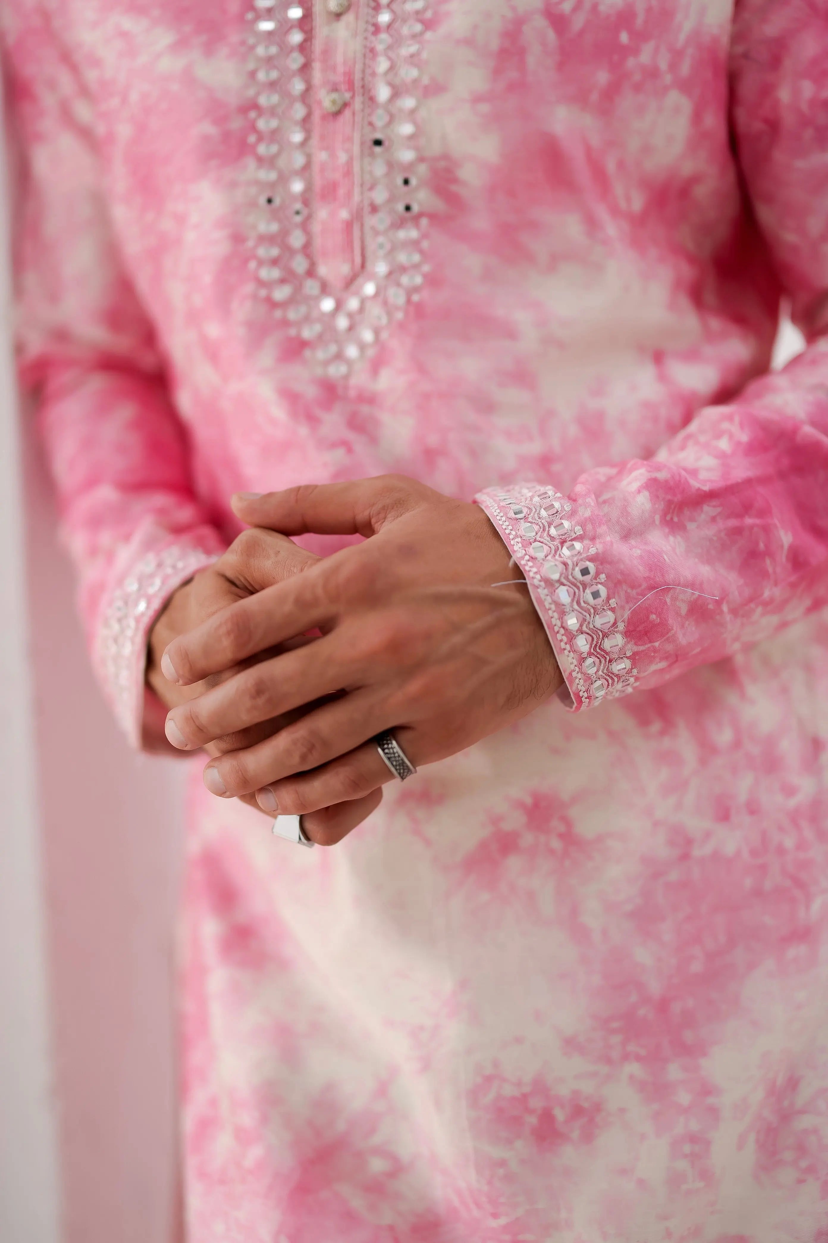 Pink Tie-dye Mirror Work Kurta Set