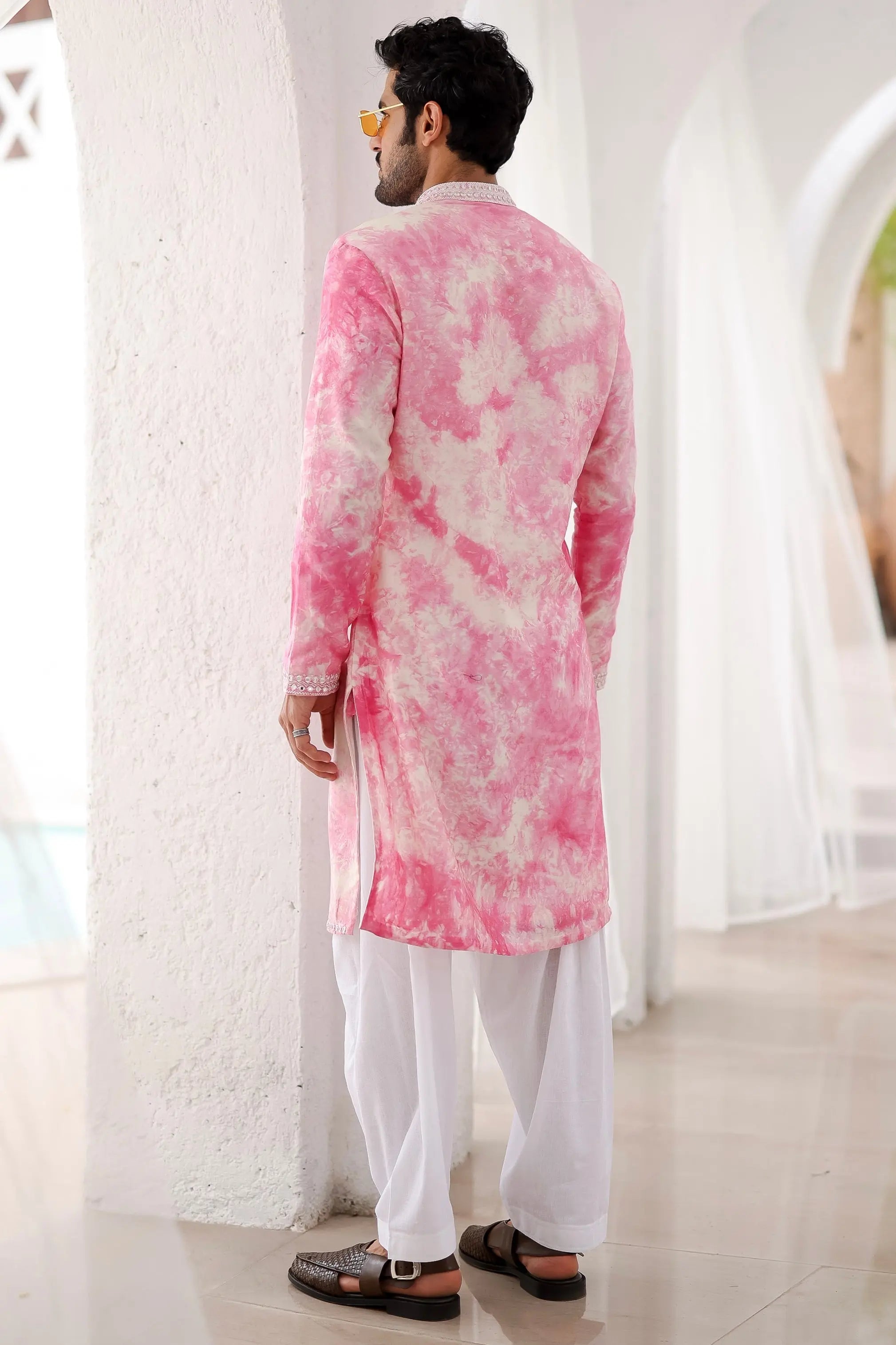 Pink Tie-dye Mirror Work Kurta Set